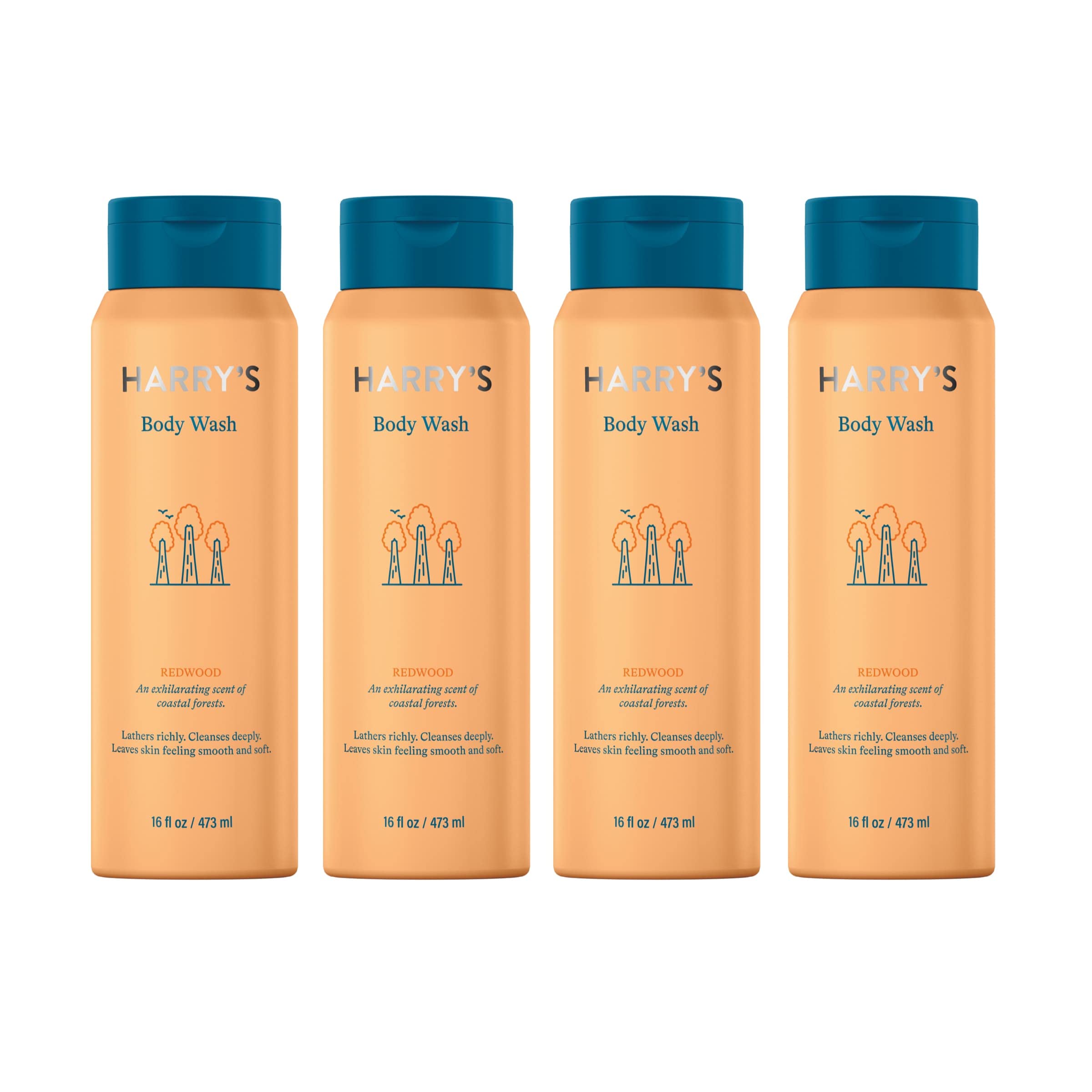 Harry's Redwood Body Wash for Men – 4 x 16 oz | Sulfate-free, Rich Lather