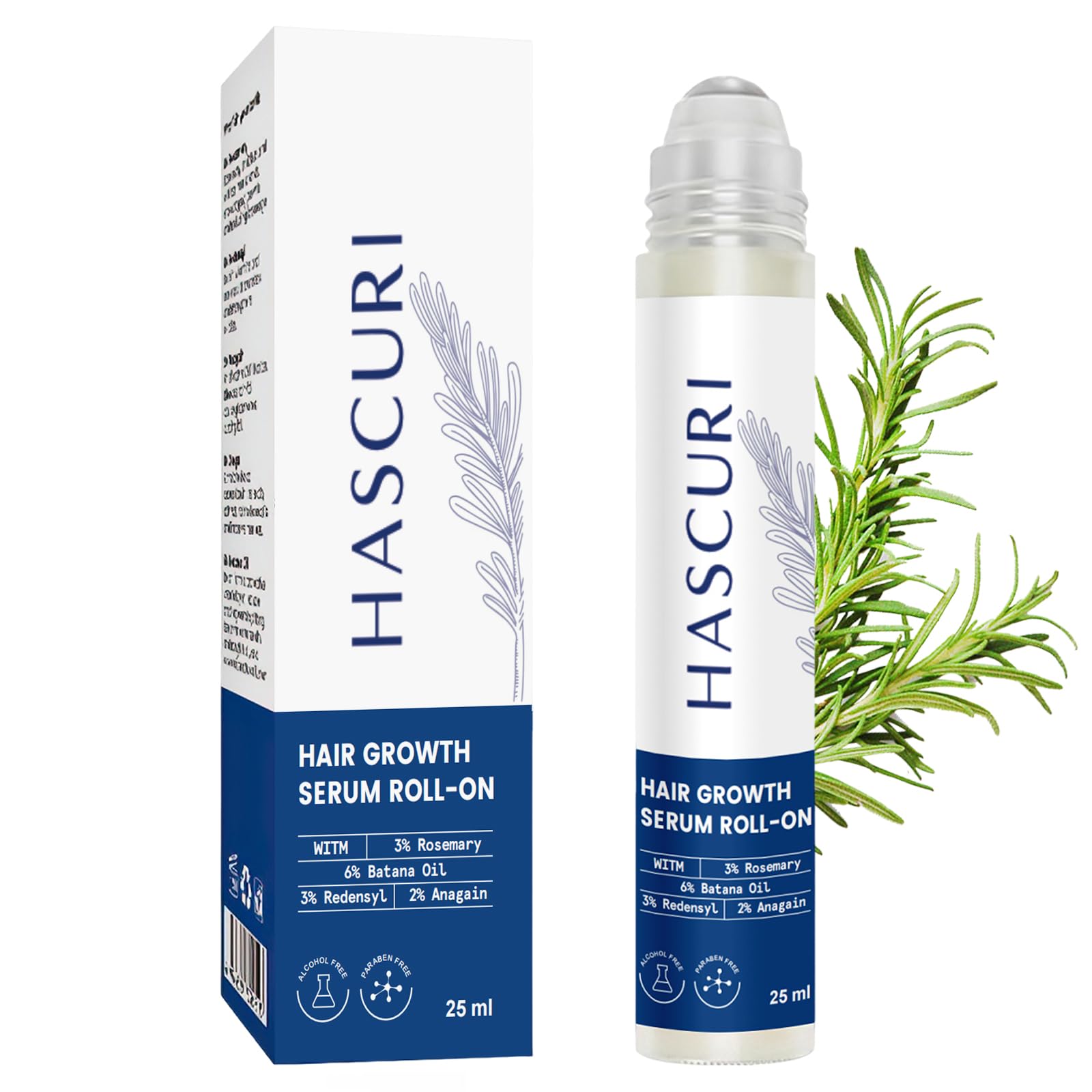 HASCURI 5-in-1 Hair Growth Serum Roll-On – DHT Blocker with Rosemary, Redensyl, Anagain, Ginger & Batana Oil
