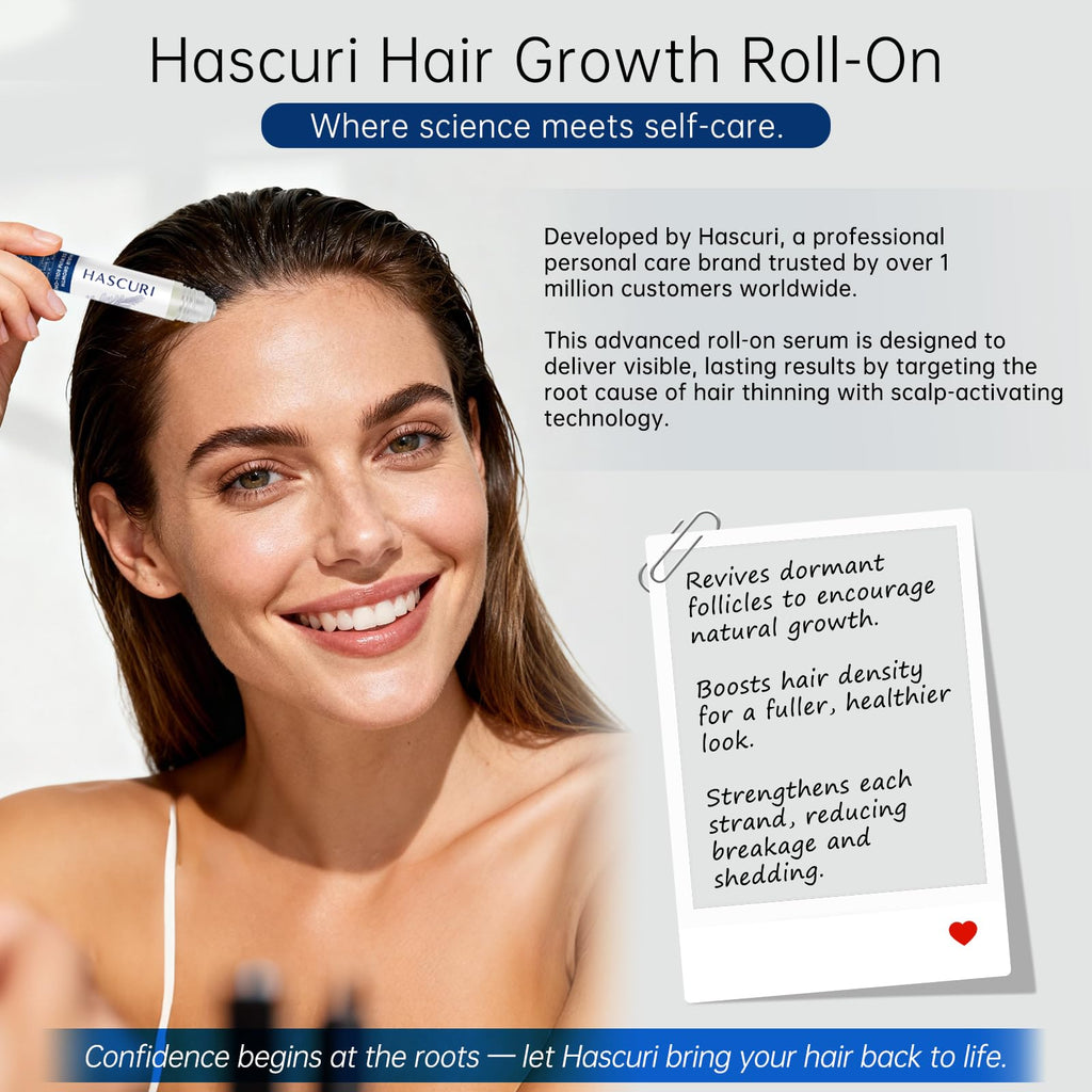 HASCURI 5-in-1 Hair Growth Serum Roll-On – DHT Blocker with Rosemary, Redensyl, Anagain, Ginger & Batana Oil