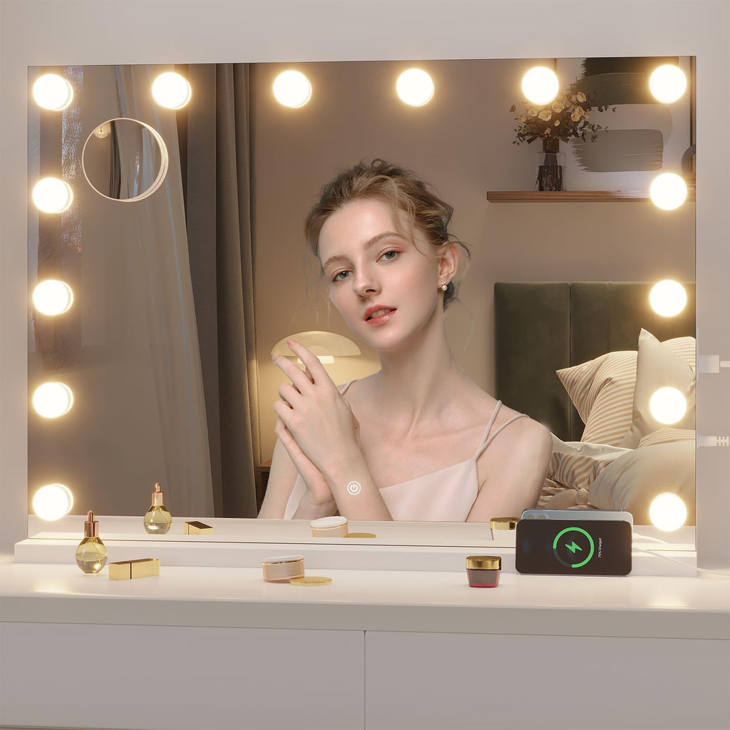 Hasipu Hollywood Vanity Mirror with Lights & Bluetooth Speaker – 29 x 20, 14 LED Bulbs, 3 Color Modes, 5X Magnifier, Touch Control