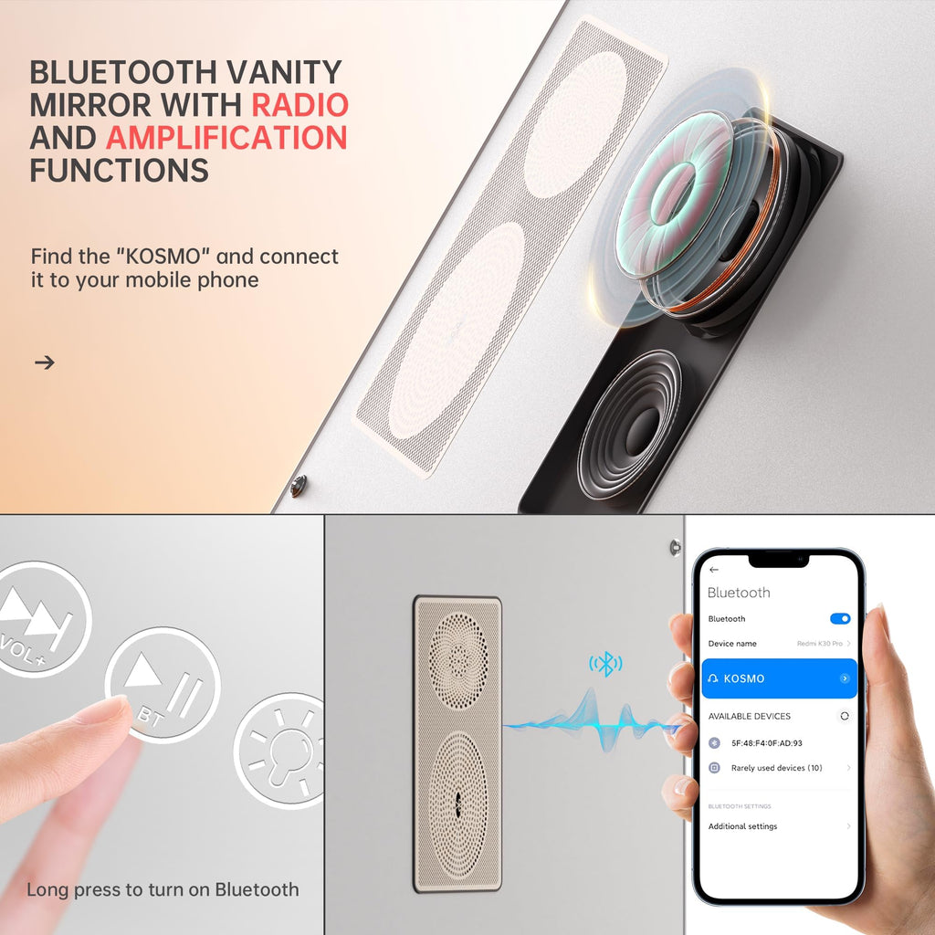 Hasipu Hollywood Vanity Mirror with Lights & Bluetooth Speaker – 29 x 20, 14 LED Bulbs, 3 Color Modes, 5X Magnifier, Touch Control
