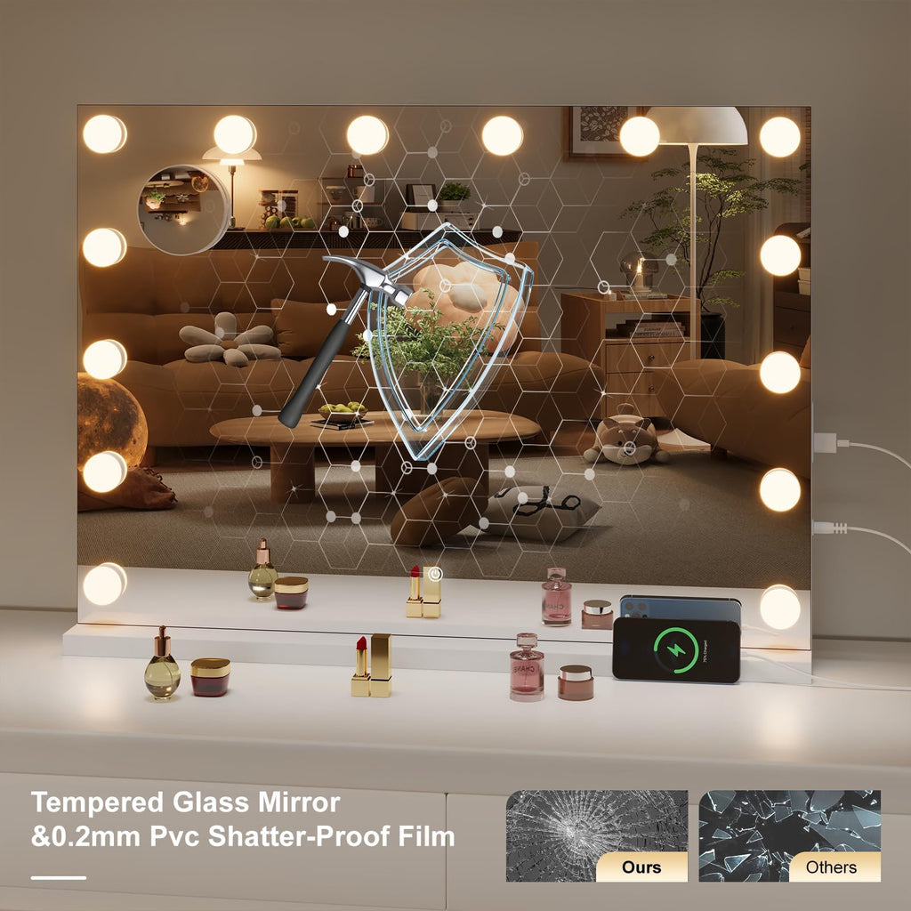 Hasipu Hollywood Vanity Mirror with Lights & Bluetooth Speaker – 29 x 20, 14 LED Bulbs, 3 Color Modes, 5X Magnifier, Touch Control