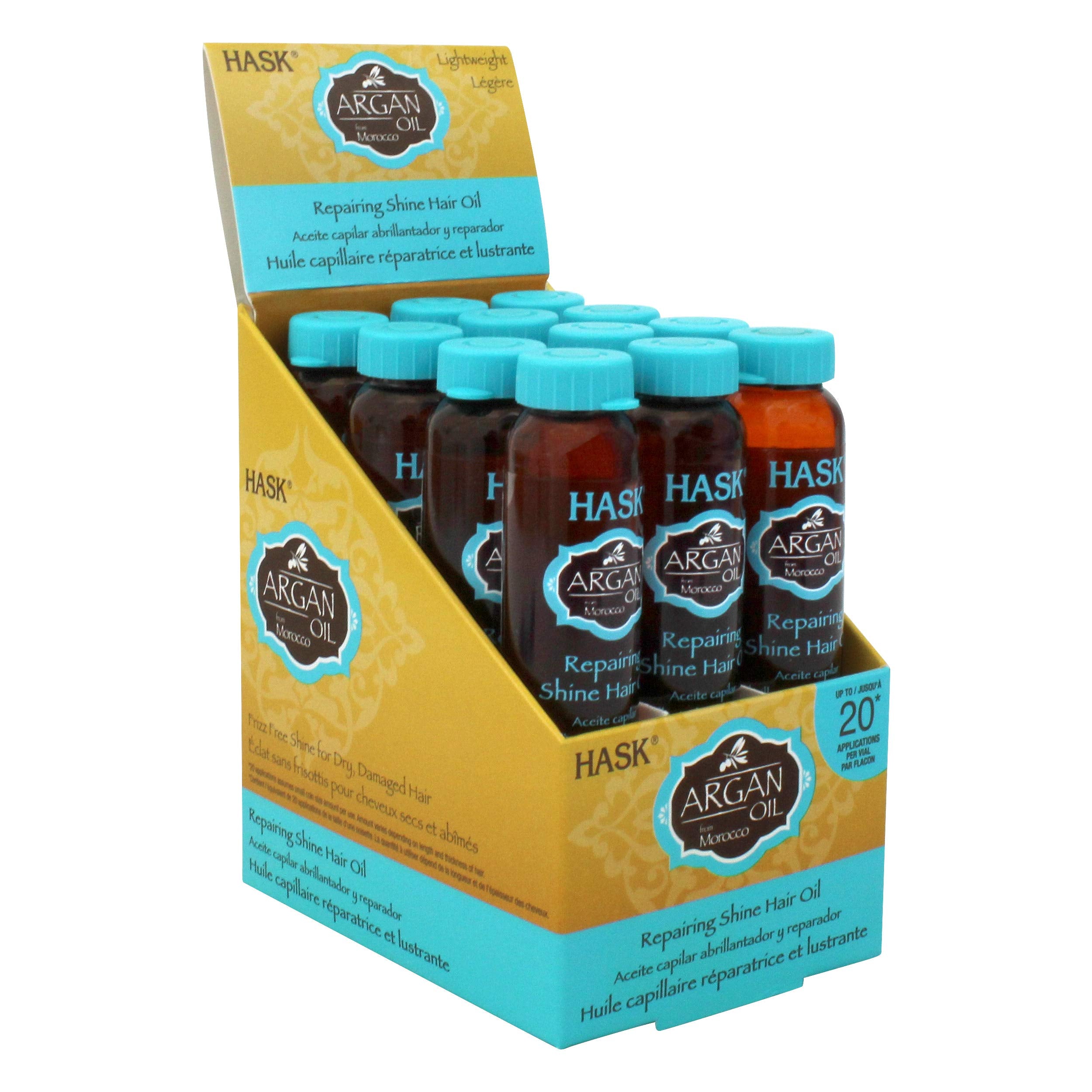 HASK Argan Repairing Hair Oil – 12 Shine Vials for Frizz Control & Shine (Color Safe, Sulfate Free)