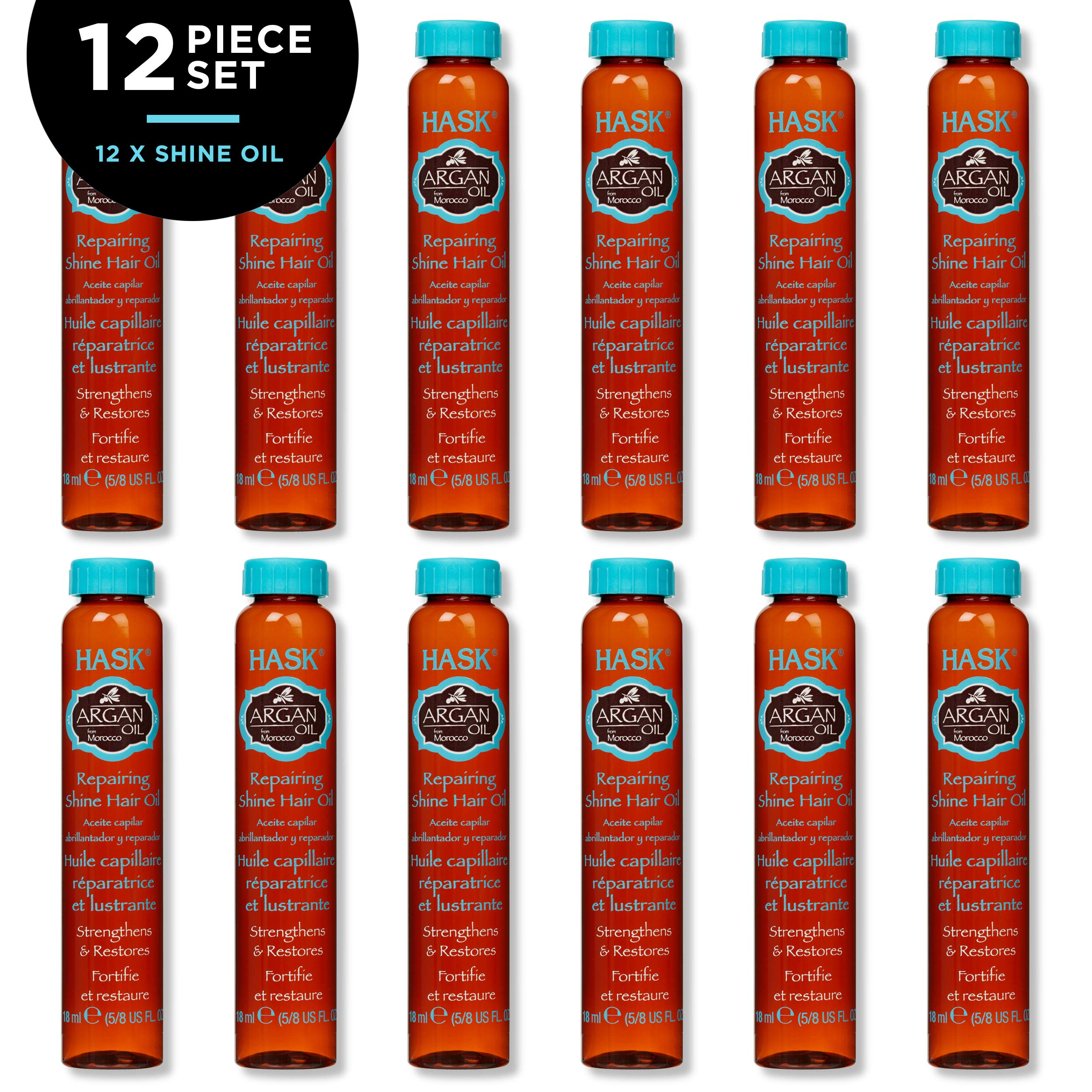 HASK Argan Repairing Hair Oil – 12 Shine Vials for Frizz Control & Shine (Color Safe, Sulfate Free)