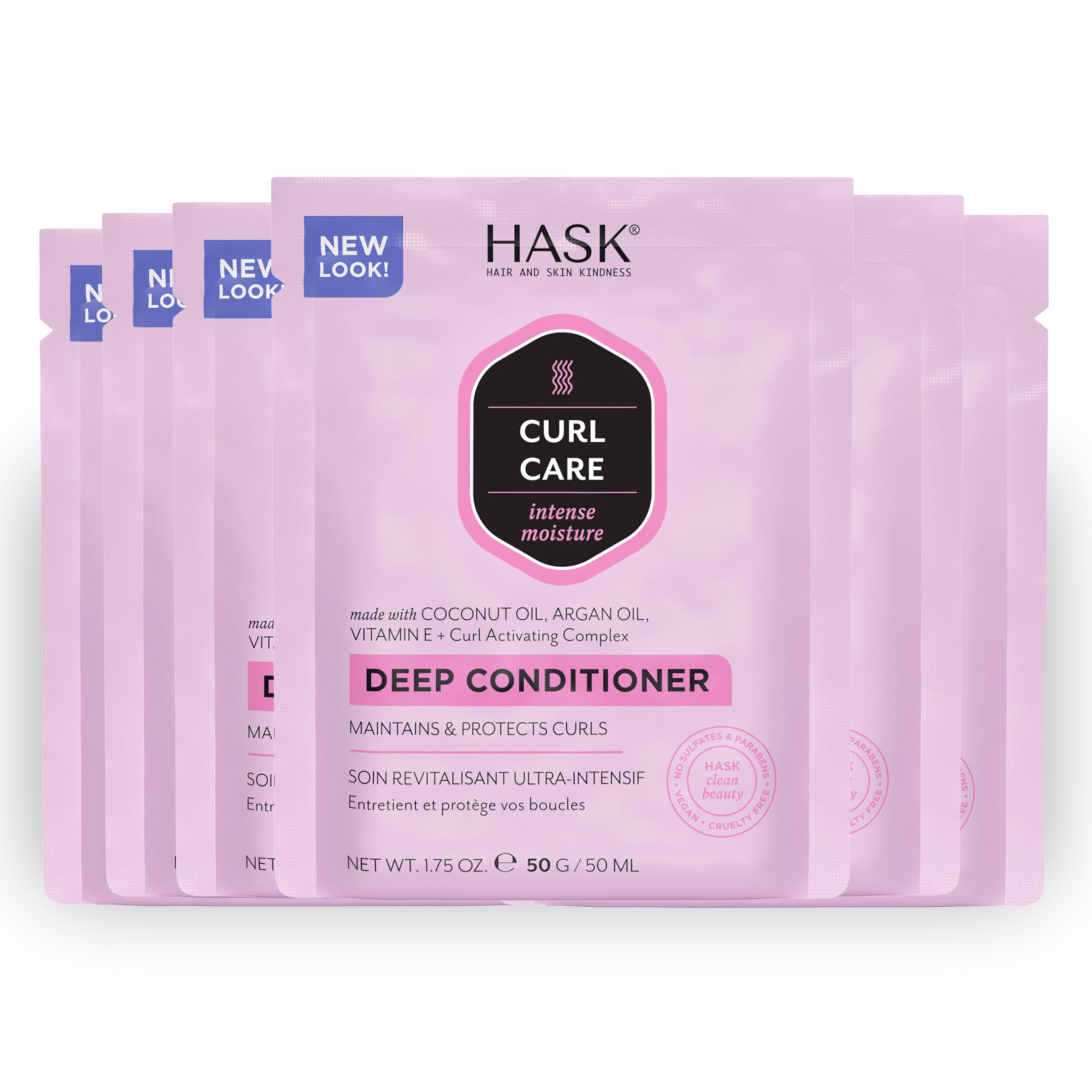 HASK CURL CARE Deep Conditioner Treatments for Curly Hair – Vegan, Cruelty-Free, Color Safe – Pack of 6