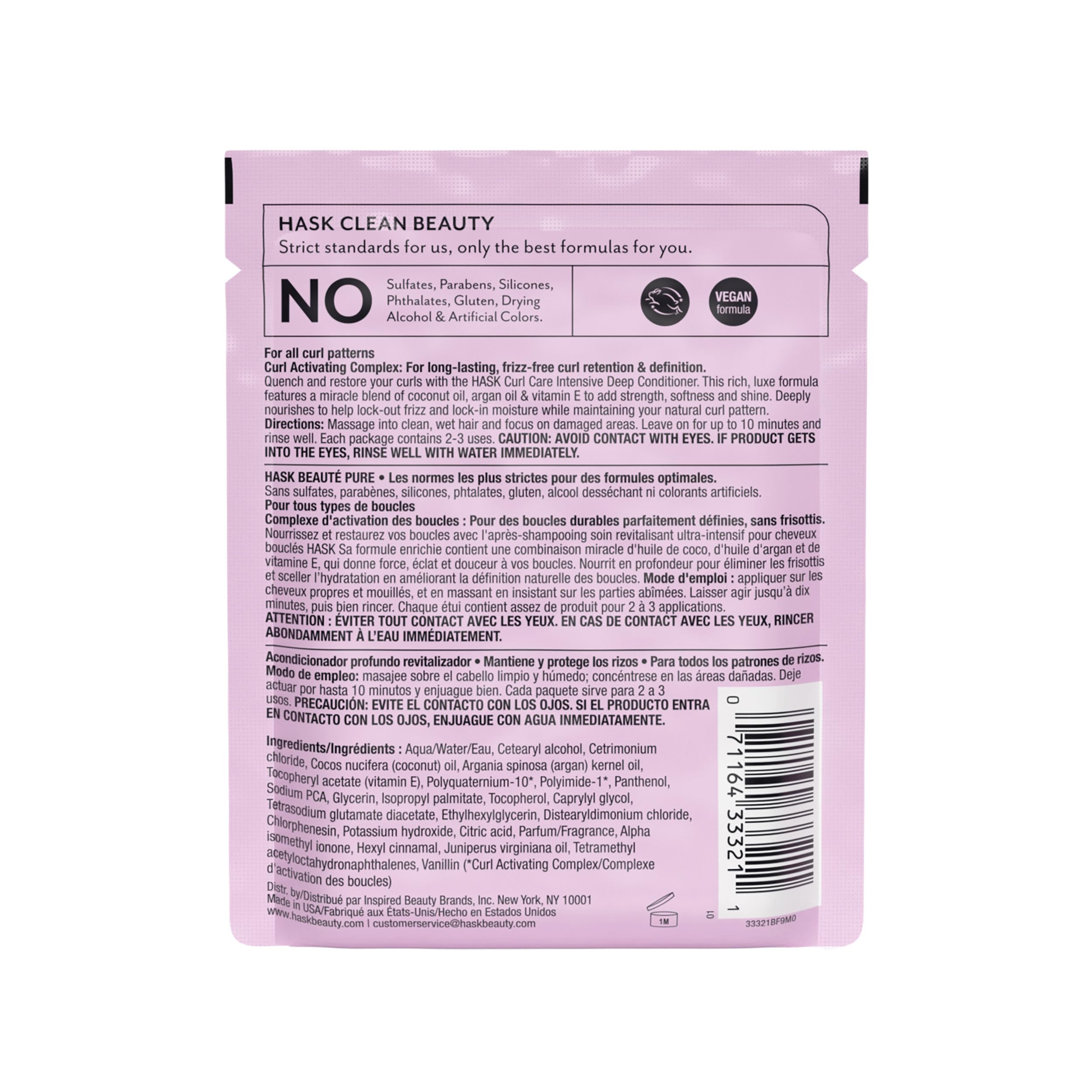 HASK CURL CARE Deep Conditioner Treatments for Curly Hair – Vegan, Cruelty-Free, Color Safe – Pack of 6