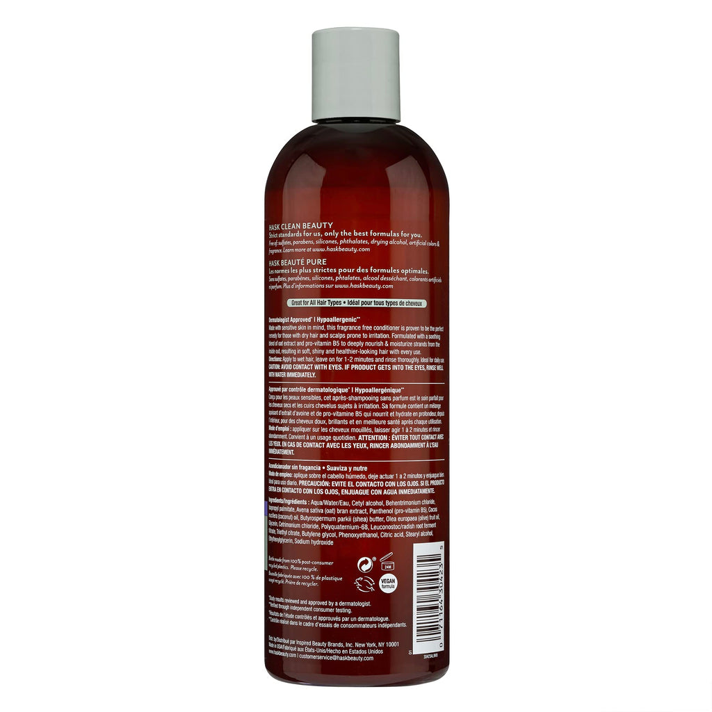 HASK Sensitive Care Shampoo + Conditioner Set - Fragrance-Free, Sulfate-Free, Vegan, Color Safe (12 oz each)
