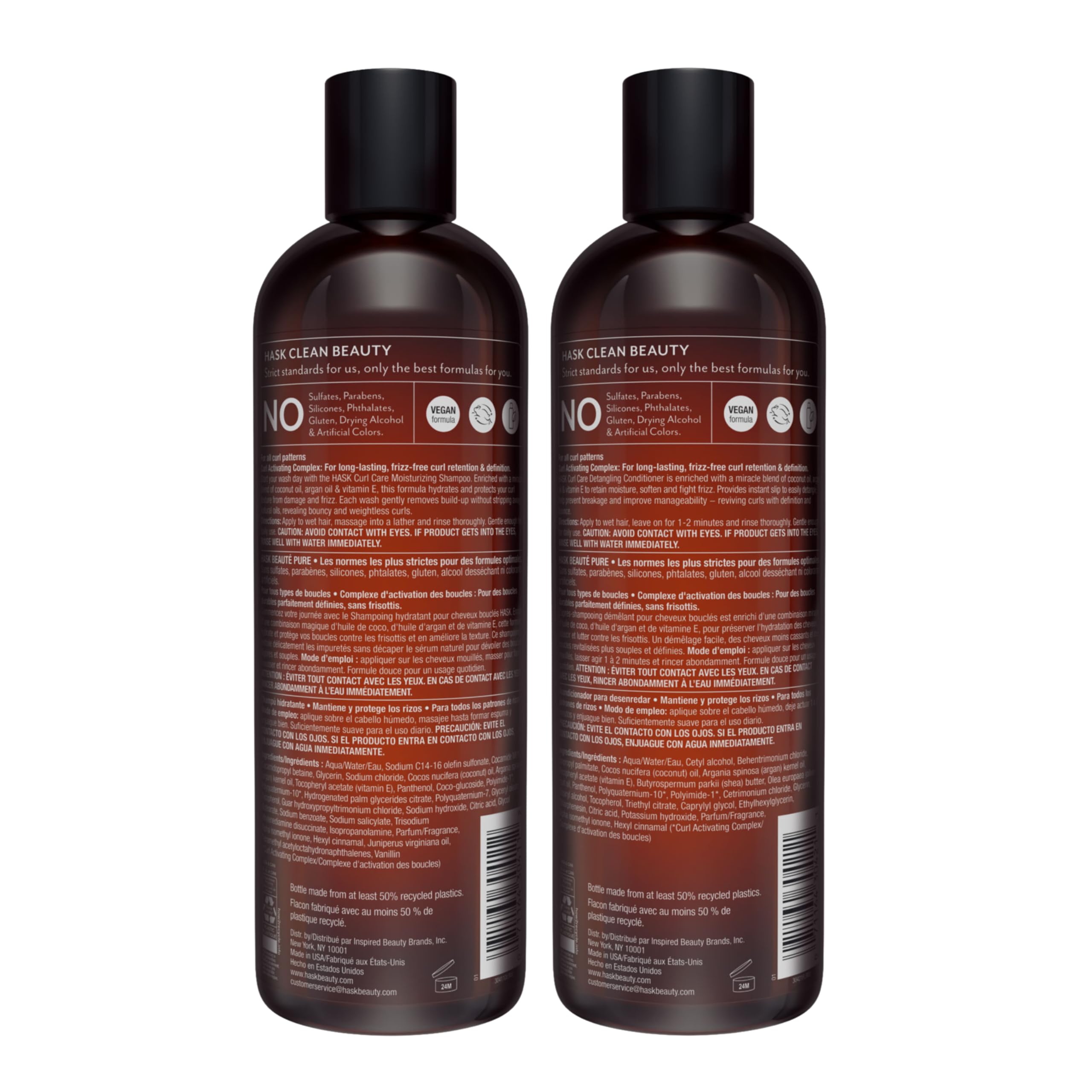 HASK Curl Care Shampoo + Conditioner Set — Coconut & Argan Oil, 12oz Each | Sulfate-Free, Color Safe, Vegan