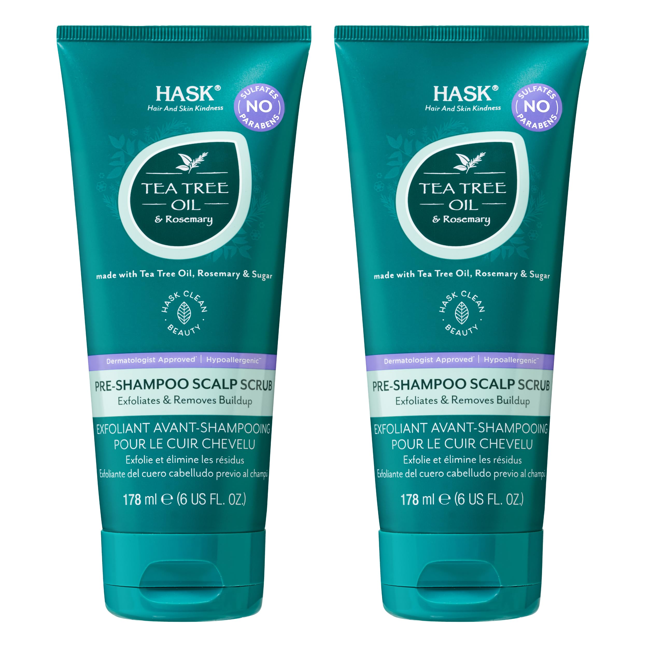 HASK Tea Tree Oil & Rosemary Pre-Shampoo Scalp Scrub – 2-Pack, All Hair Types