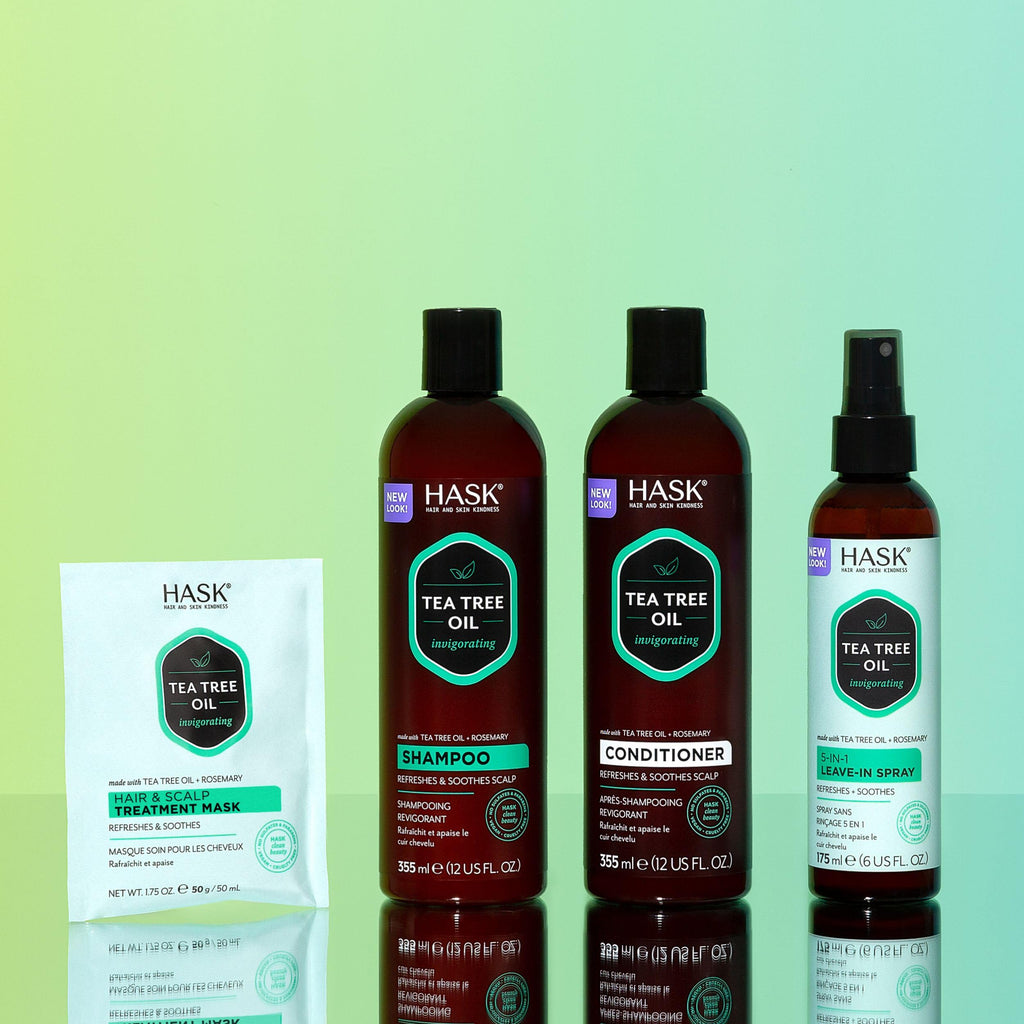 HASK Dry Shampoo Duo (4.3 oz x2) & Argan Oil Deep Conditioner Packette – Tea Tree, Color Safe