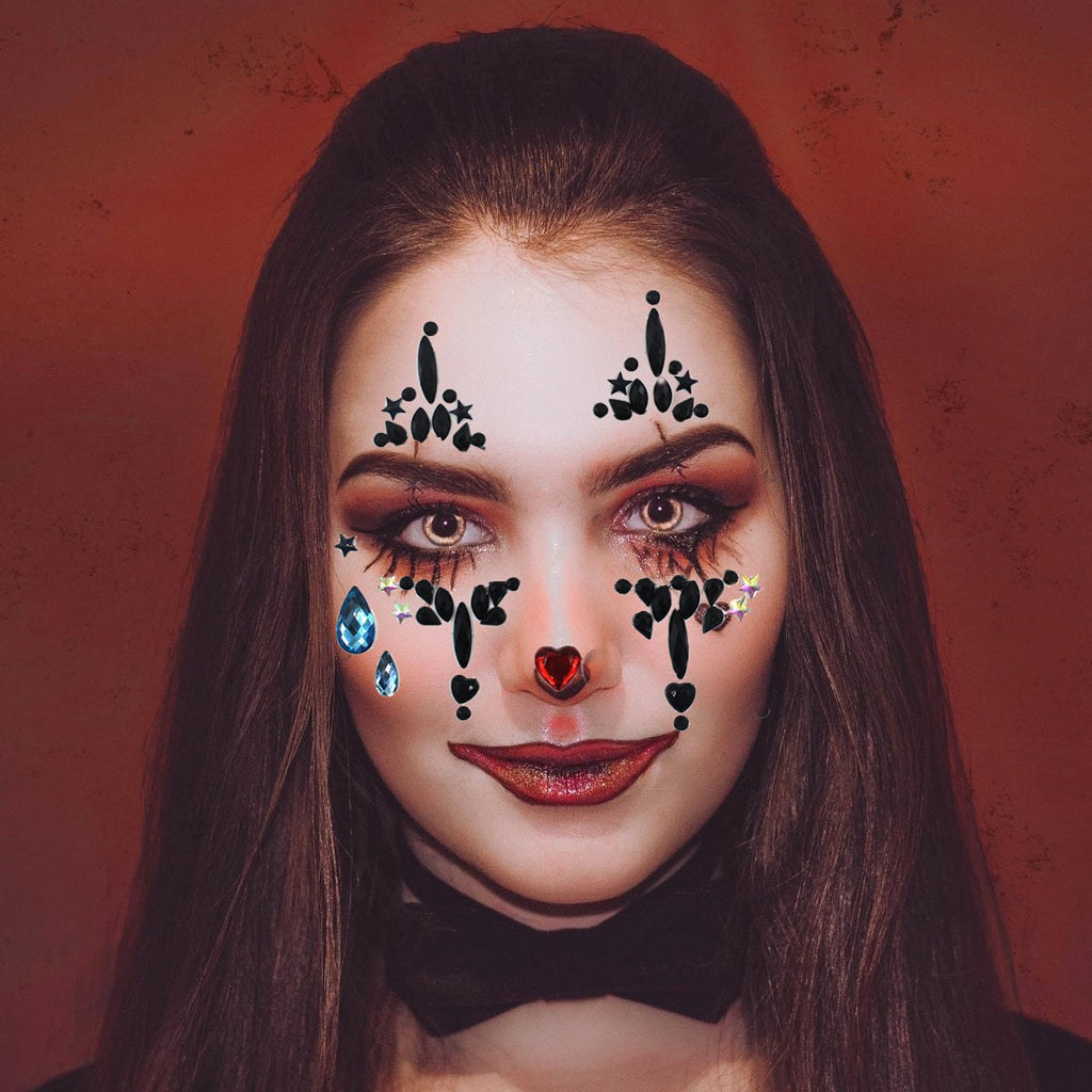HavanySkr Halloween Clown Face Gems & Day of the Dead Rhinestone Tattoos | 2-Piece Face Gem Set for Women