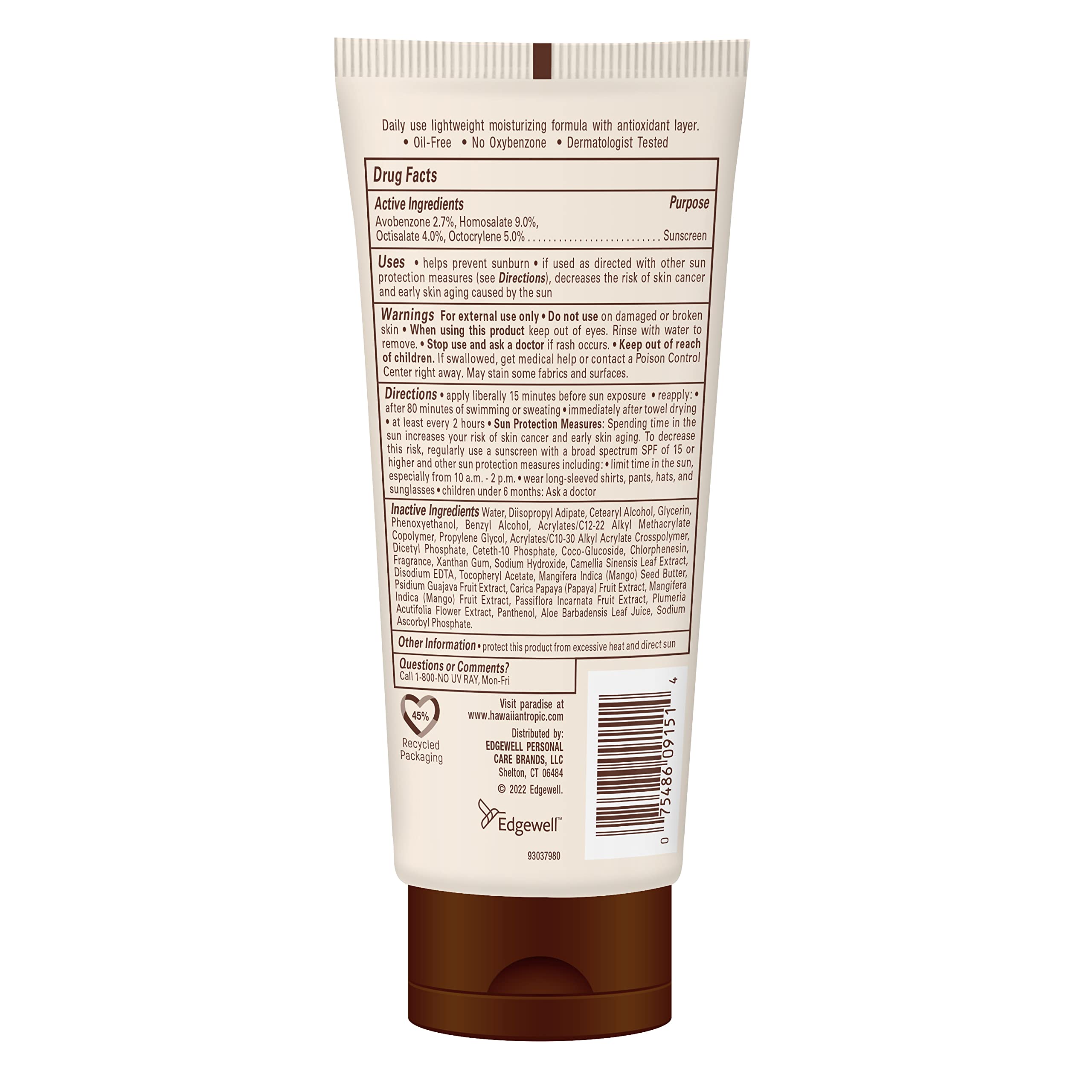 Hawaiian Tropic Skin Defense SPF 50 Sunscreen Lotion – Antioxidant Green Tea, 6 oz