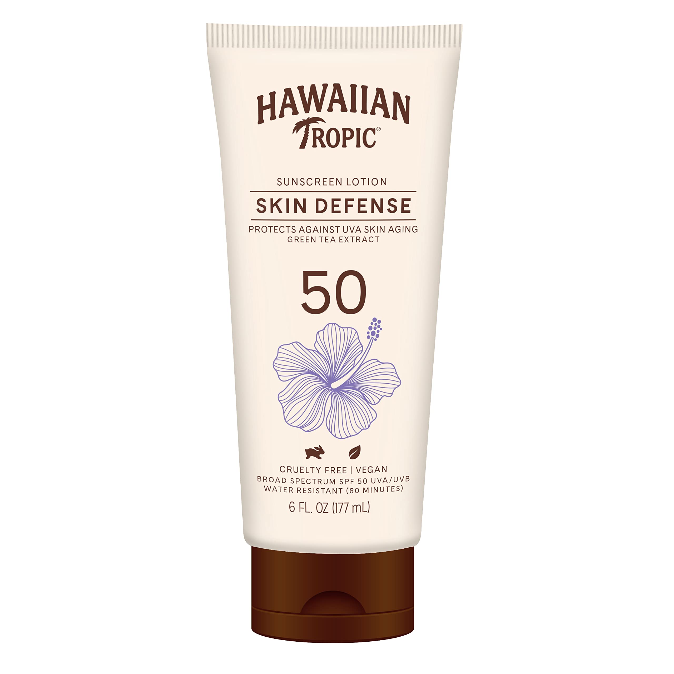 Hawaiian Tropic Skin Defense SPF 50 Sunscreen Lotion – Antioxidant Green Tea, 6 oz