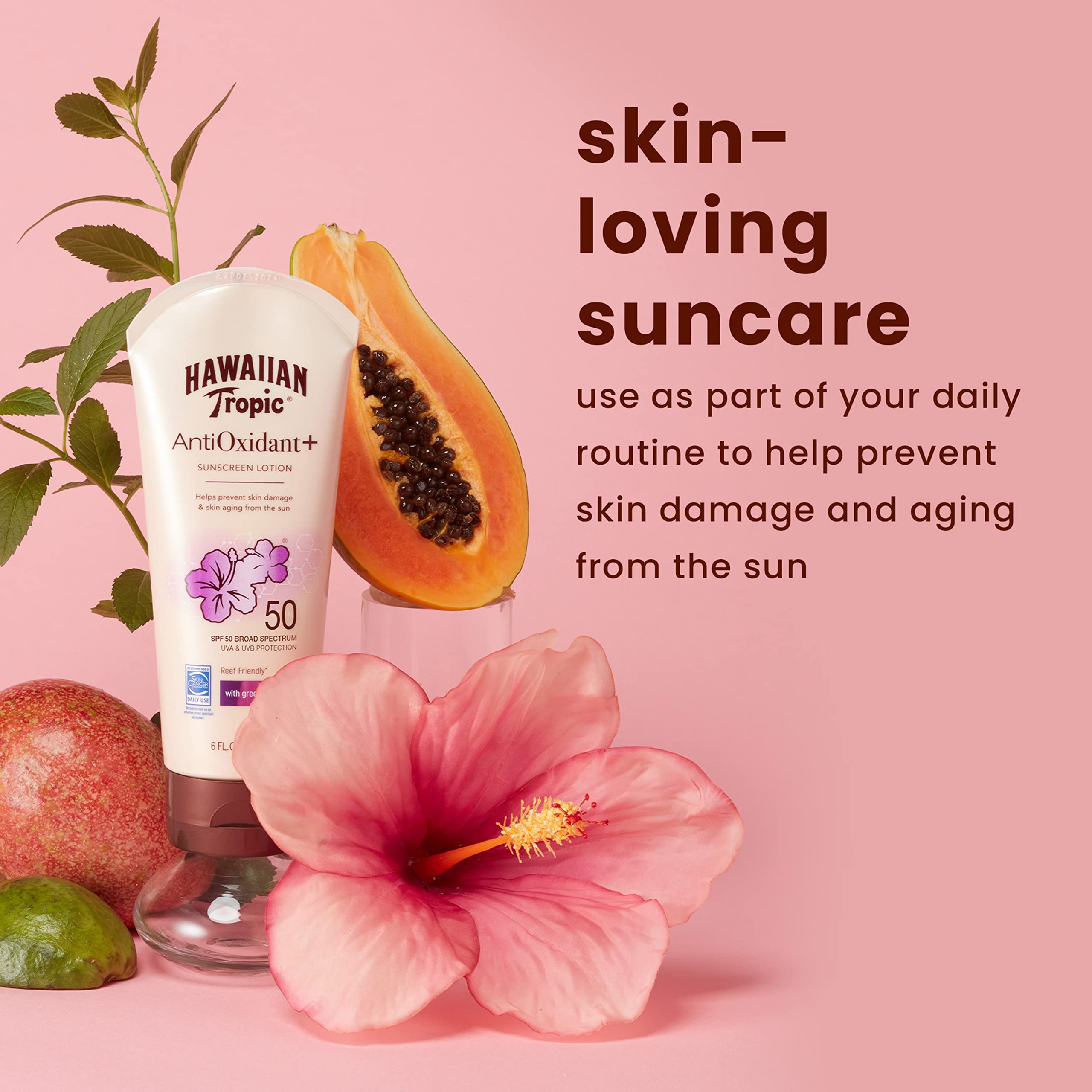 Hawaiian Tropic Skin Defense SPF 50 Sunscreen Lotion – Antioxidant Green Tea, 6 oz