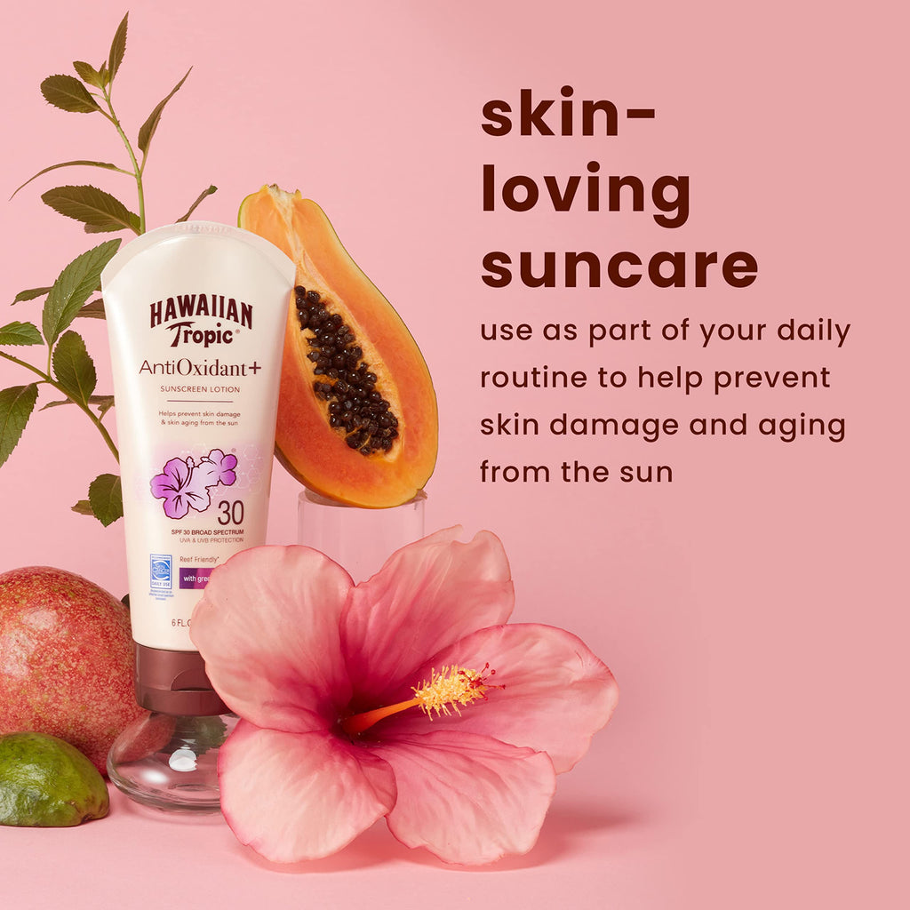 Hawaiian Tropic Skin Defense SPF 30 Sunscreen Lotion – Green Tea Extract, 6oz