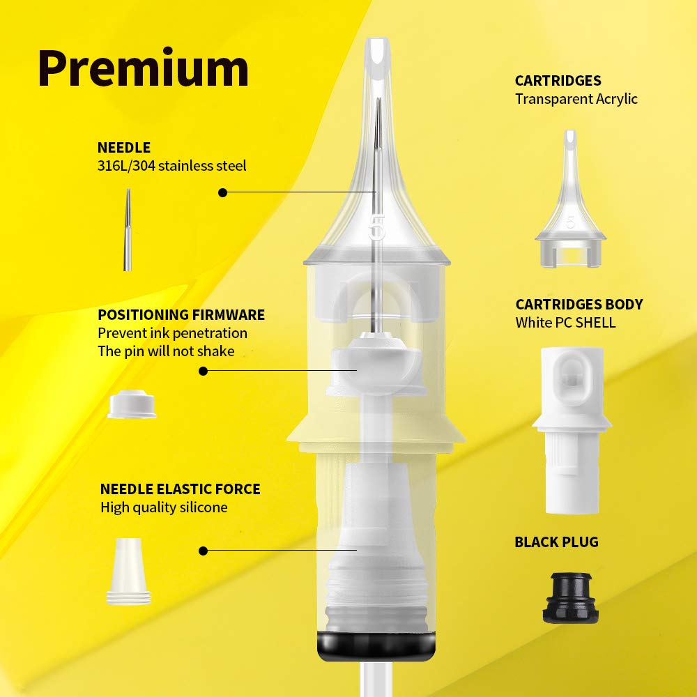 HAWINK 25RM Tattoo Needle Cartridges – #10 Bugpin, 25 Curved/Round Magnum M-Taper, 16Pcs with Membrane