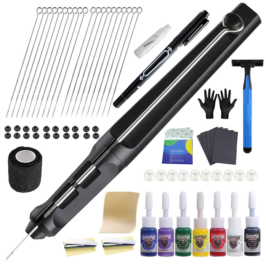 HAWINK Hand Tattoo Poke Stick Kit – DIY Tattoo Tool Kit with 7 Ink & 20 Needles GK-HW801TN01-1