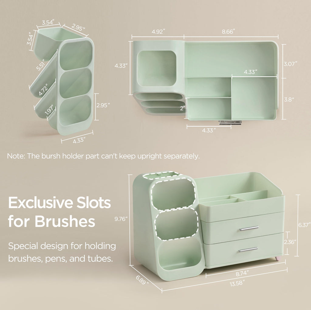 HBlife Makeup Organizer with Brush Holder – Large Vanity Storage, All Green