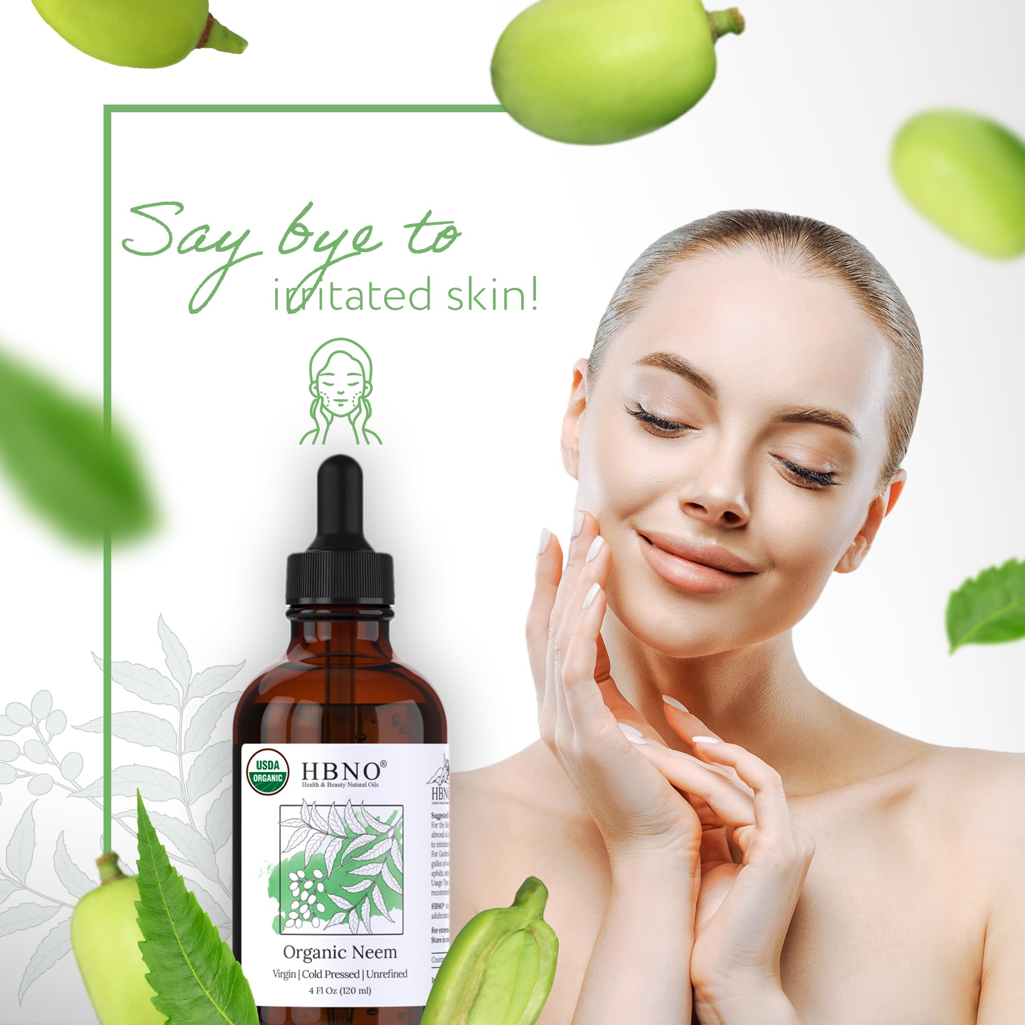 HBNO Organic Neem Oil - 4 oz (120 ml) Glass Bottle | Cold-Pressed, USDA Organic, Hexane-Free