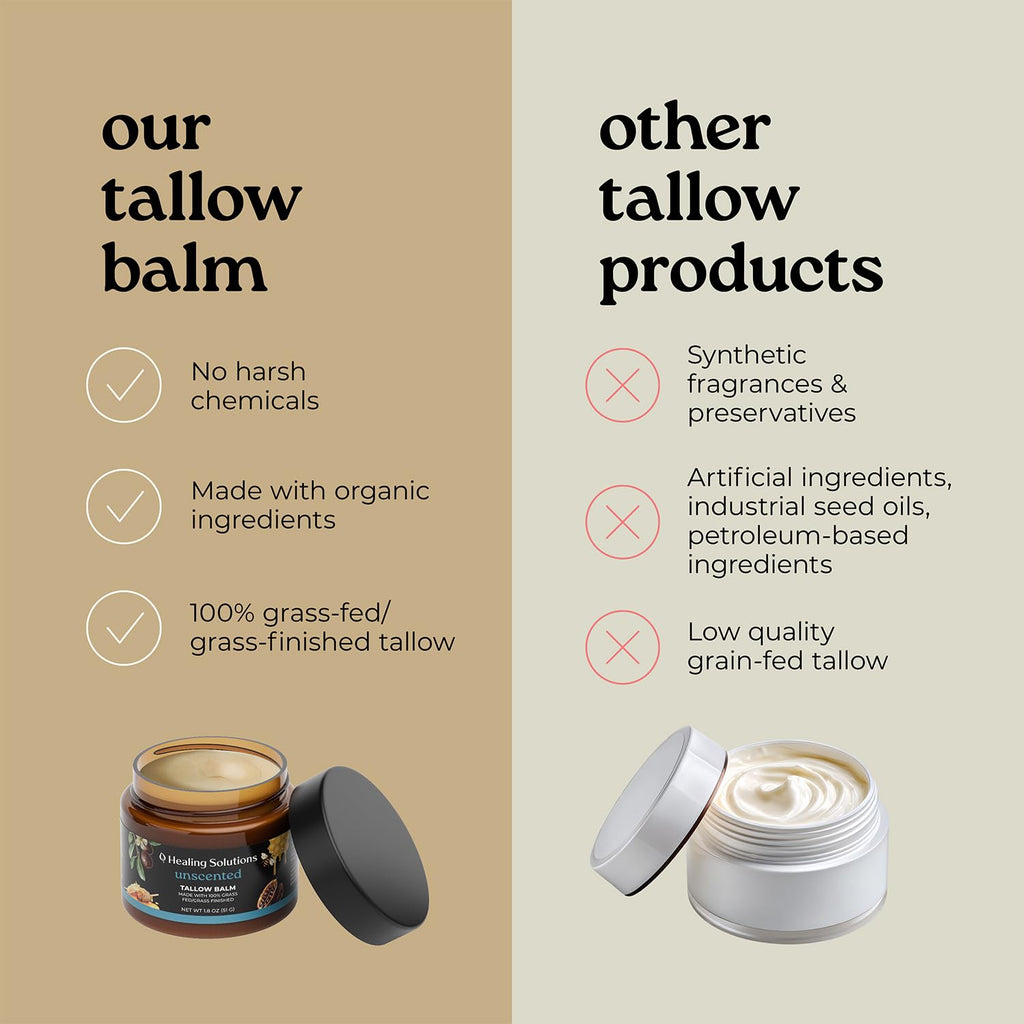 Healing Solutions Beef Tallow & Honey Balm for Face – 1.8oz, Unscented