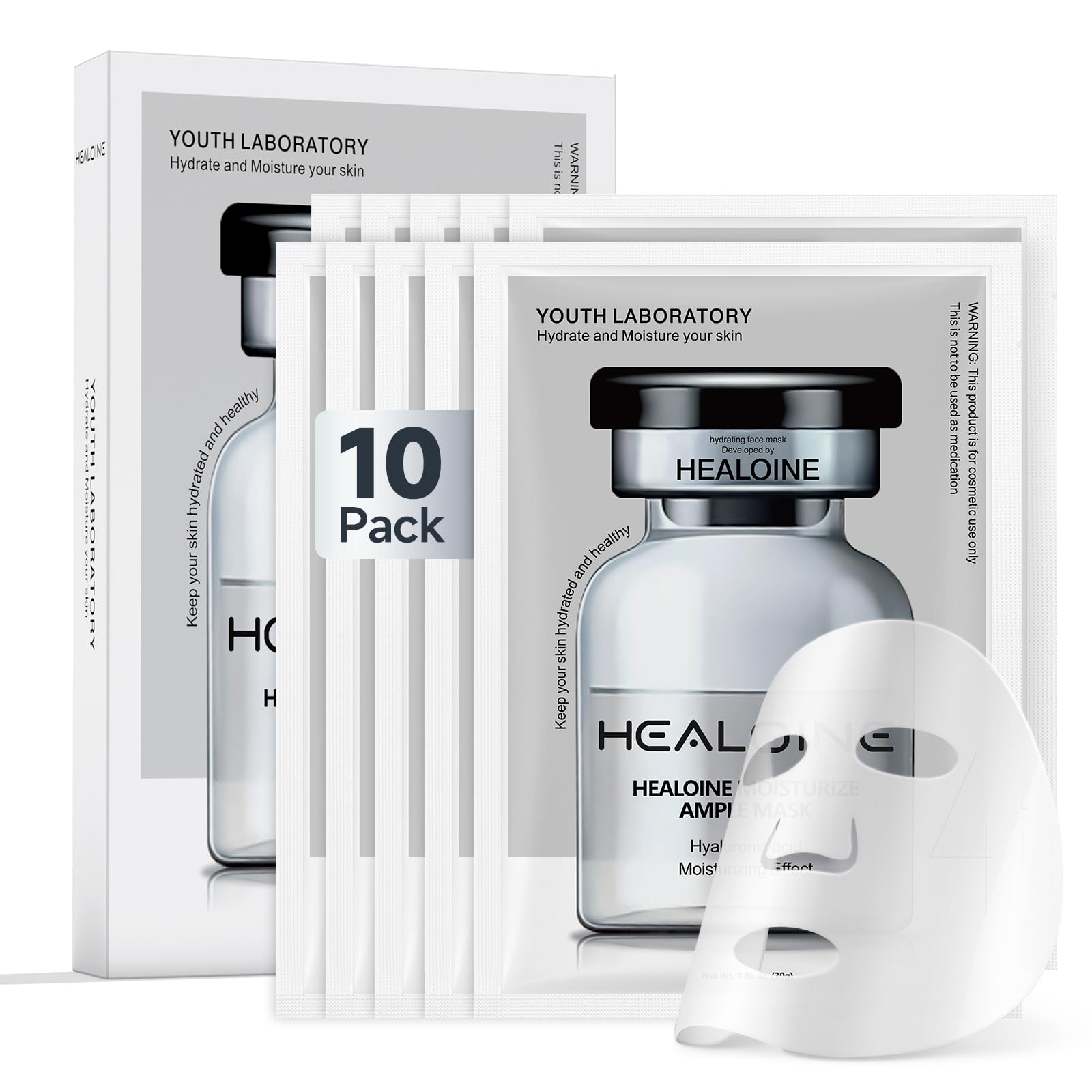HEALOINE Hyaluronic Acid Face Mask with Niacinamide – Overnight Hydration & Even Skin Tone (10 x 30g)