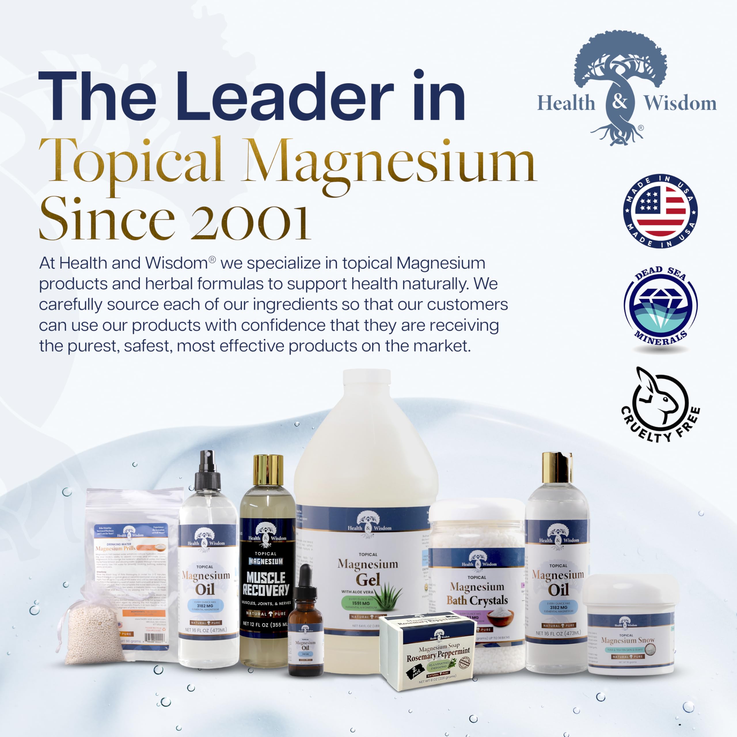 Health and Wisdom Pure Magnesium Gel with Seaweed Extract | Topical Muscle & Joint Relief, Skin Hydration 64 fl oz