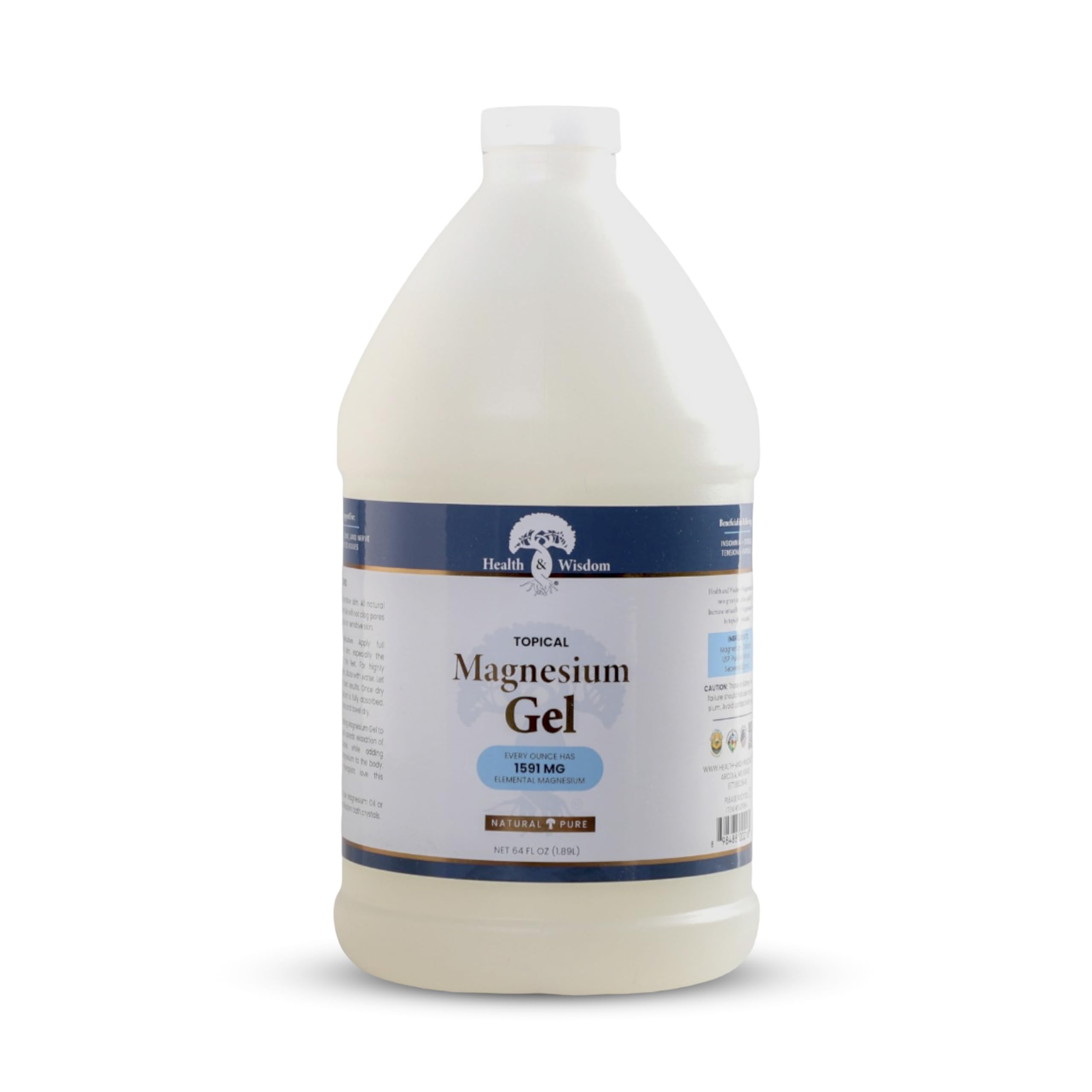 Health and Wisdom Pure Magnesium Gel with Seaweed Extract | Topical Muscle & Joint Relief, Skin Hydration 64 fl oz