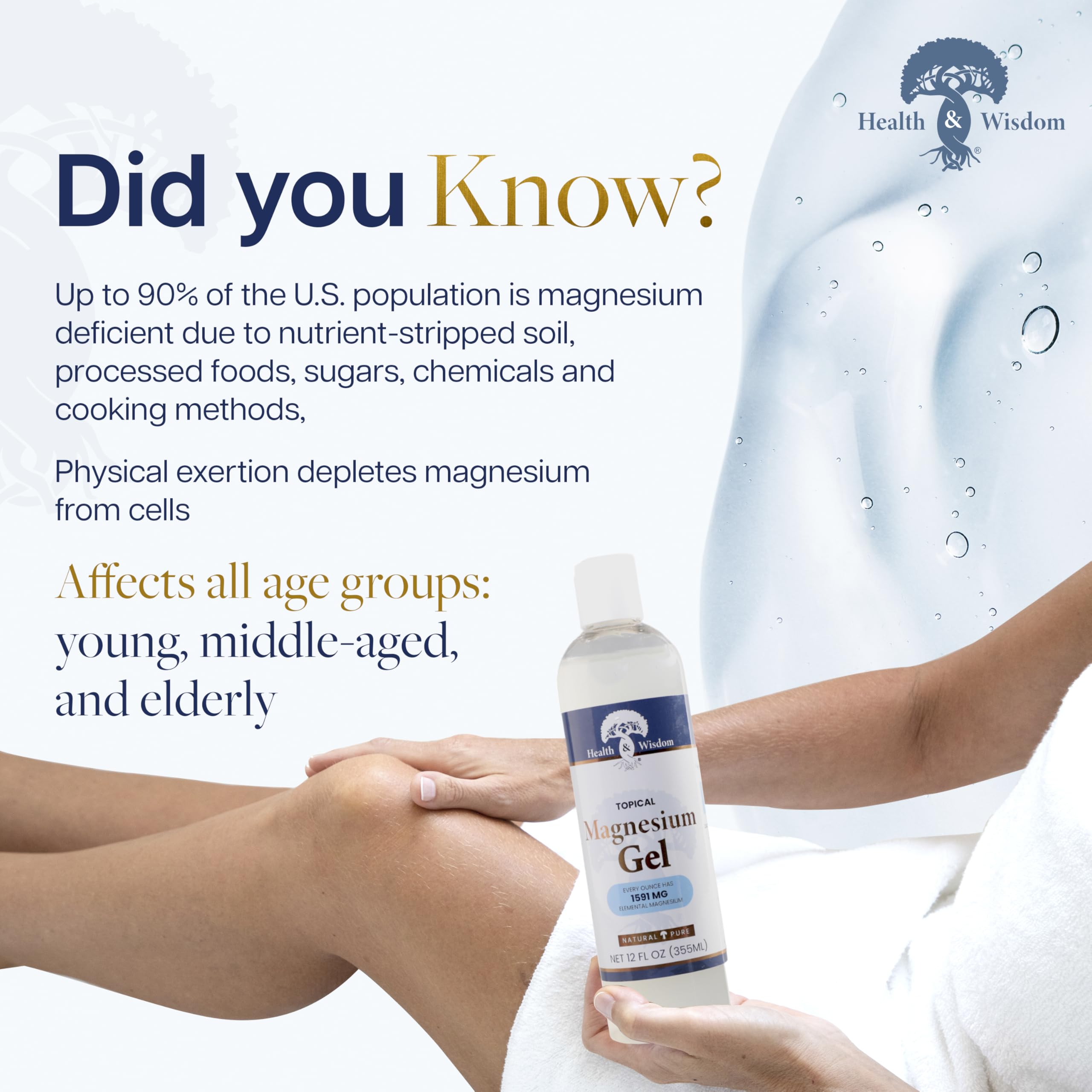 Health and Wisdom Pure Magnesium Gel with Seaweed Extract | Topical Muscle & Joint Relief, Skin Hydration 64 fl oz