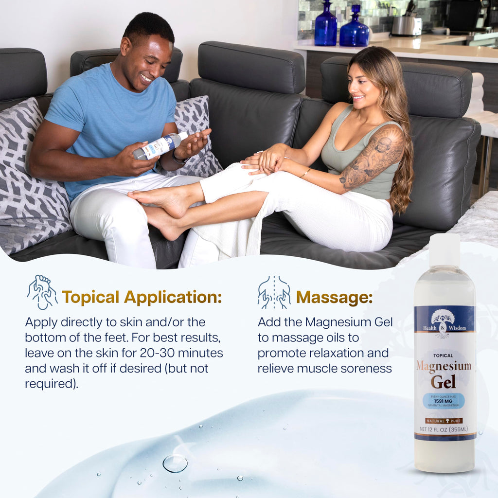 Health and Wisdom Pure Magnesium Gel with Seaweed Extract | Topical Muscle & Joint Relief, Skin Hydration 64 fl oz