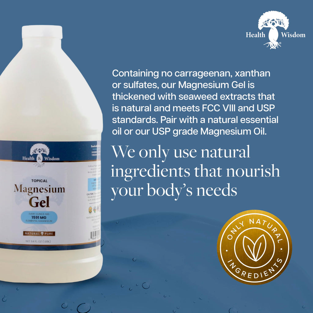 Health and Wisdom Pure Magnesium Gel with Seaweed Extract | Topical Muscle & Joint Relief, Skin Hydration 64 fl oz