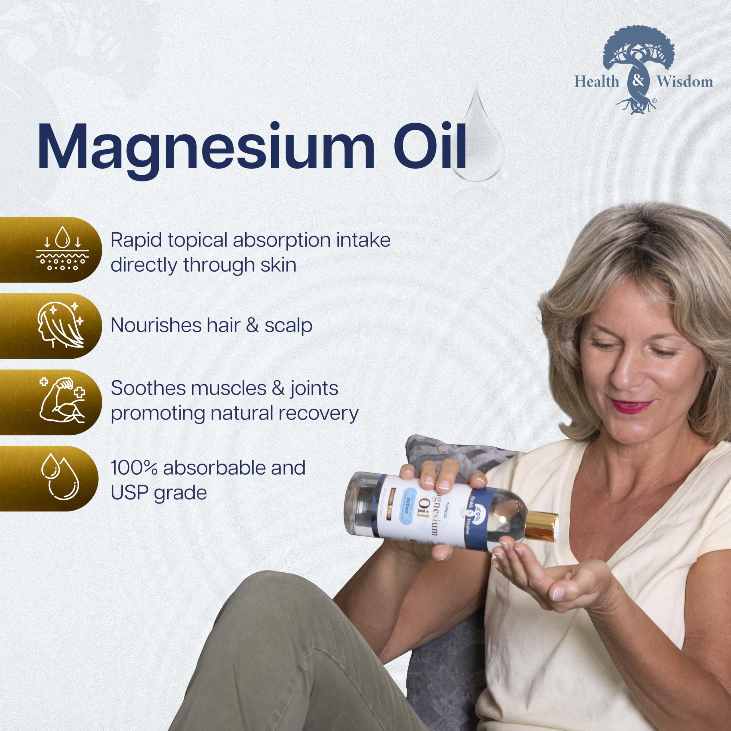 Health & Wisdom Pure Magnesium Oil – Topical Muscle & Joint Relief, Skin Moisturizer (12 oz)