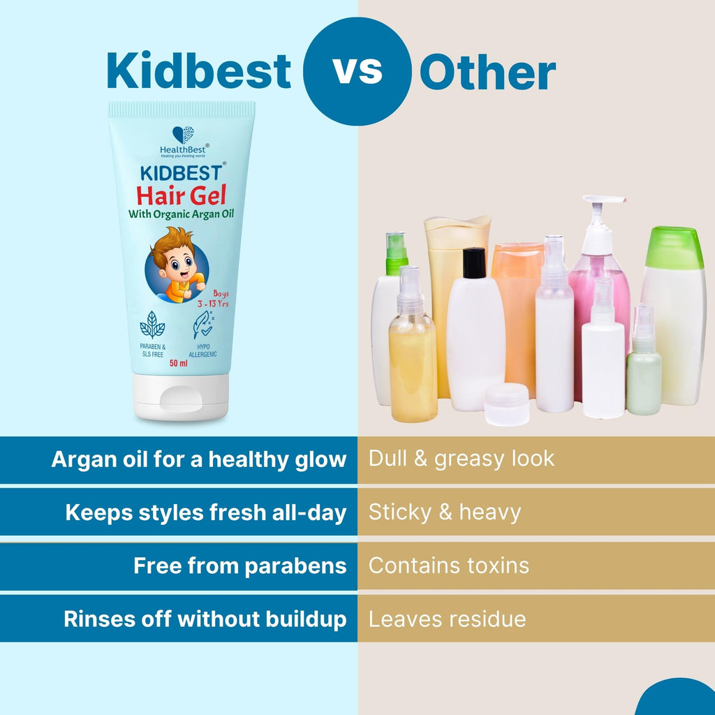 HealthBest Kids Hair Styling Gel – Non-Toxic Organic Oils, 50ml
