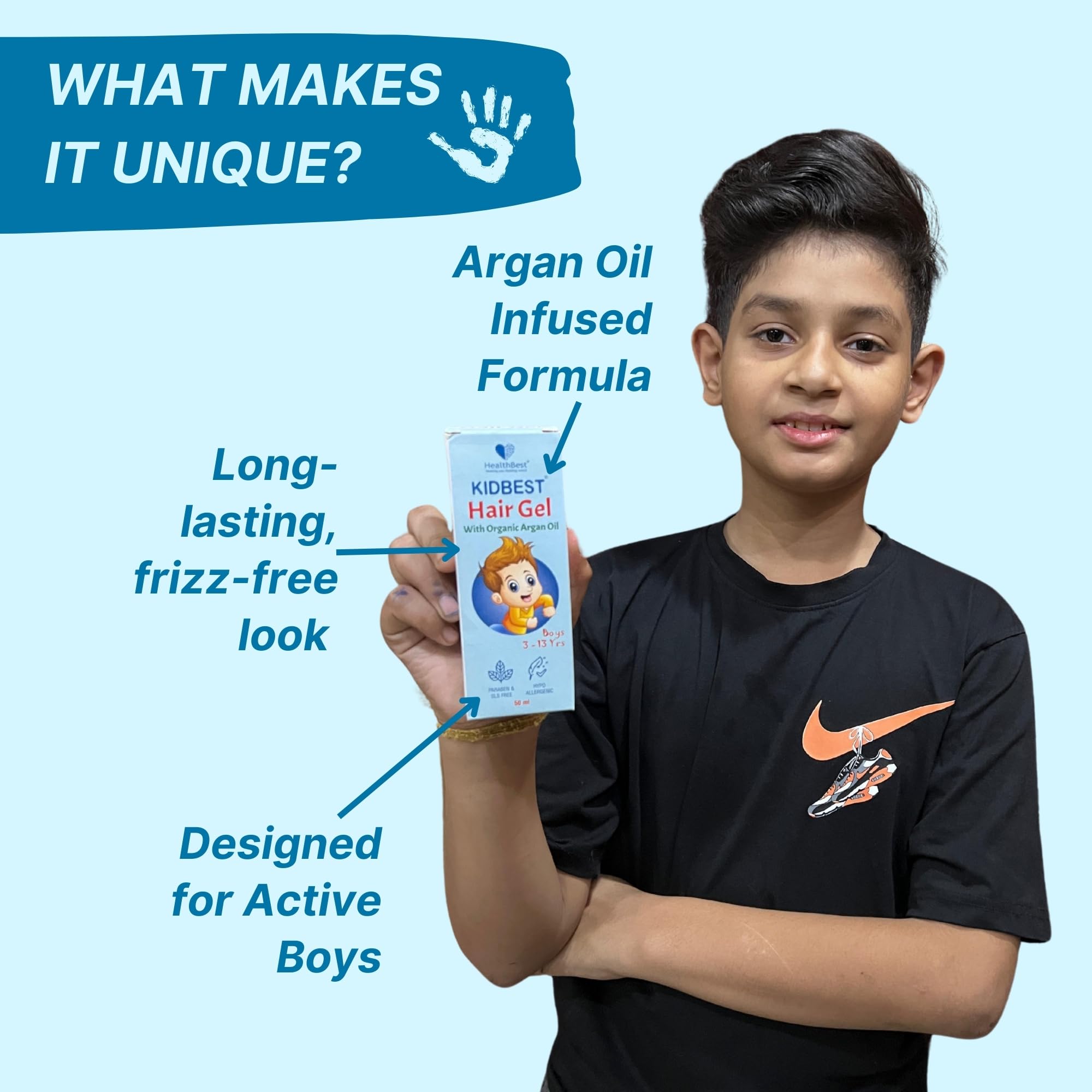 HealthBest Kids Hair Styling Gel – Non-Toxic Organic Oils, 50ml