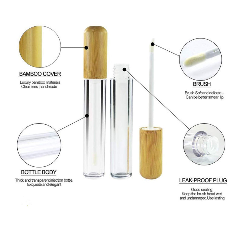 Healthcom 6-Pack Bamboo Lip Gloss Tubes (6ml) – Refillable DIY Lip Gloss Containers with Wand