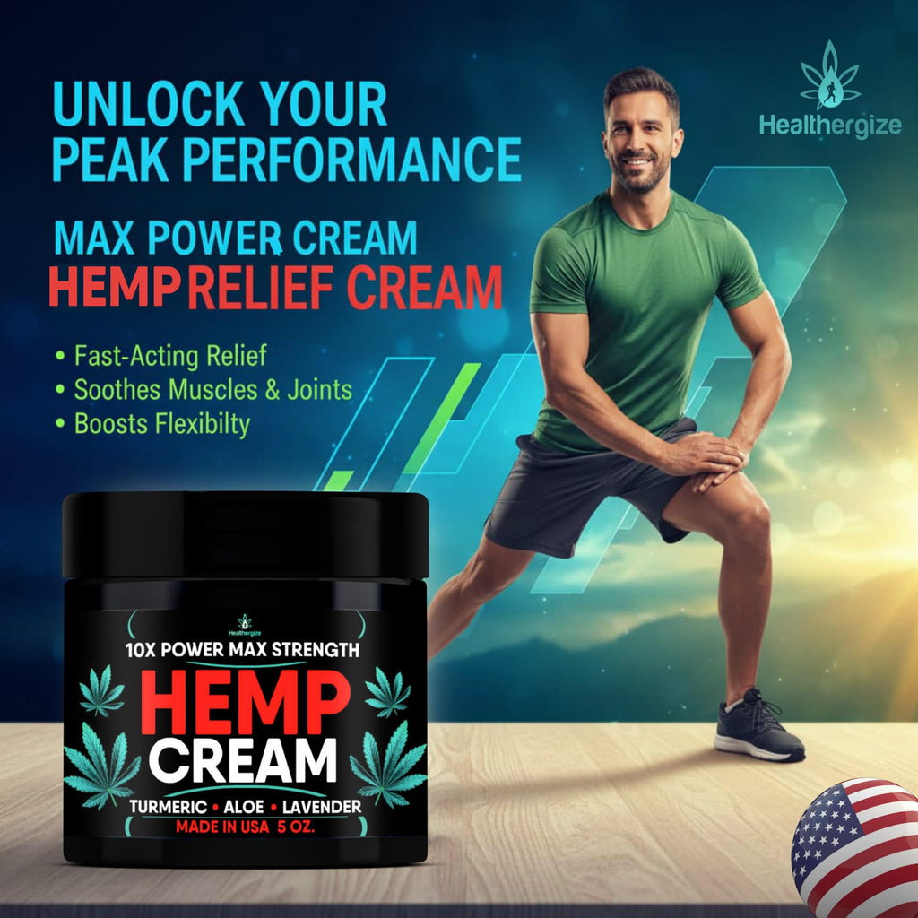 Healthergize Hemp Cream Maximum Strength — Full Body Hemp Lotion, Non-Greasy, USA Made