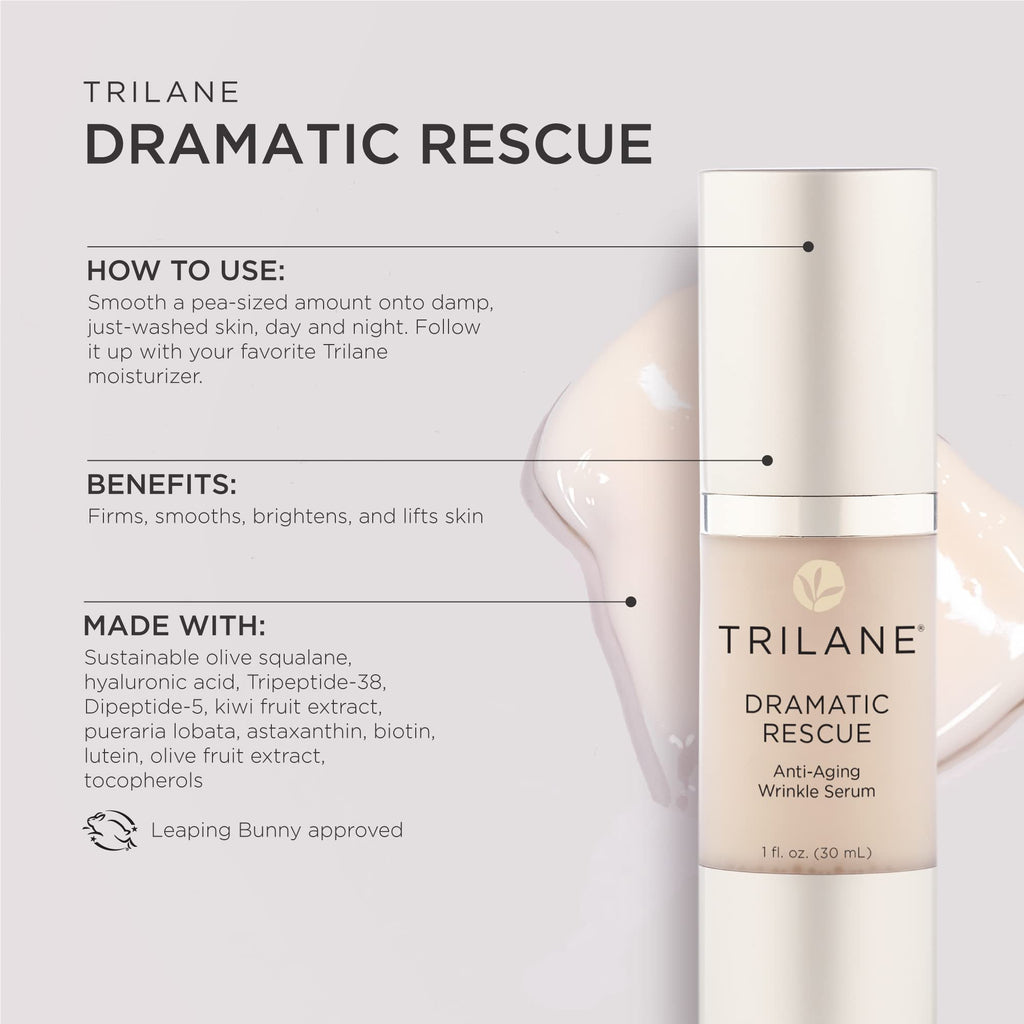 Healthy Directions Trilane Dramatic Rescue Anti-Aging Serum – Olive Squalane, Peptides, Cruelty-Free, 1 oz