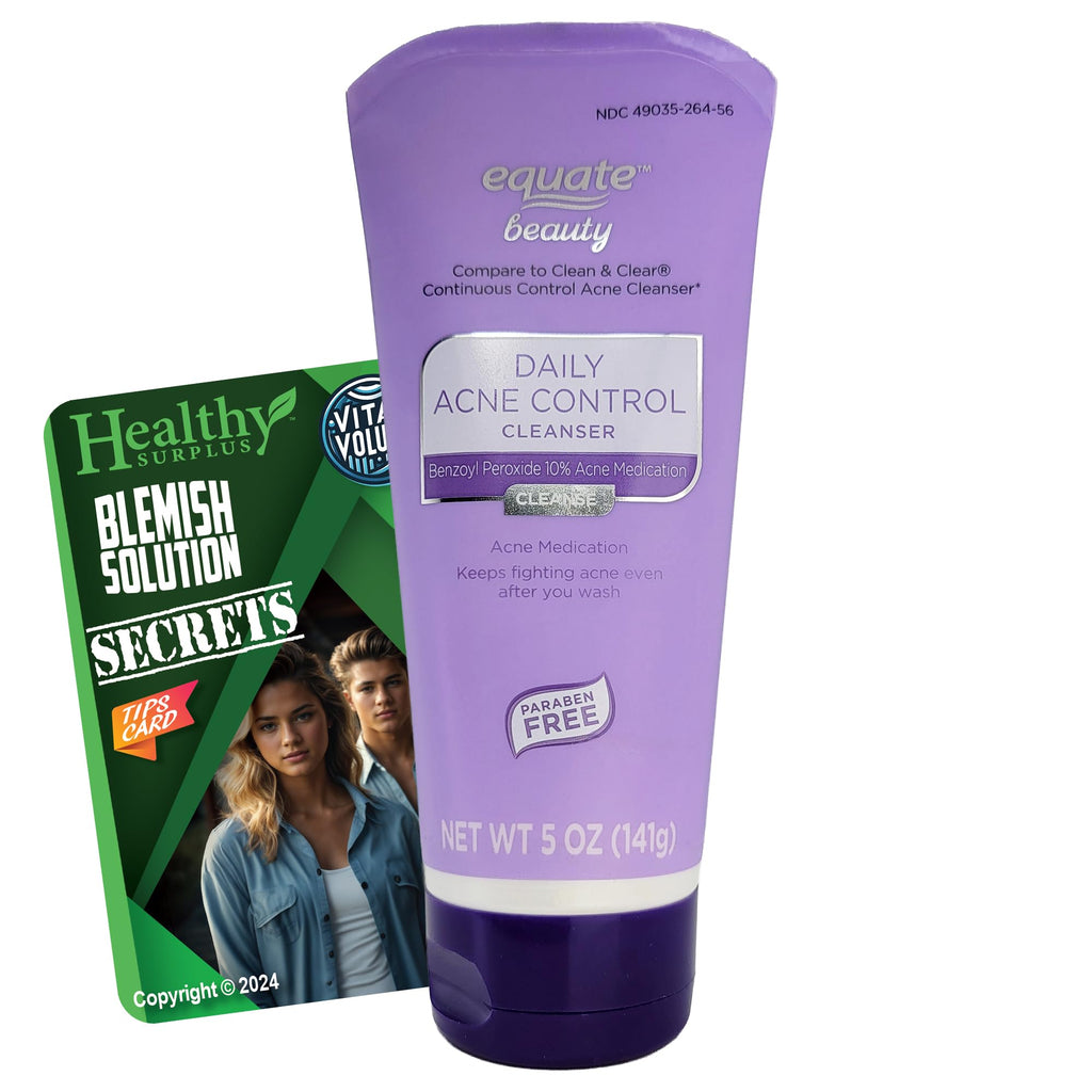 Healthy Surplus Equate Beauty Daily Acne Control Cleaner 5 oz + Vital Volumes Blemish Tips Card