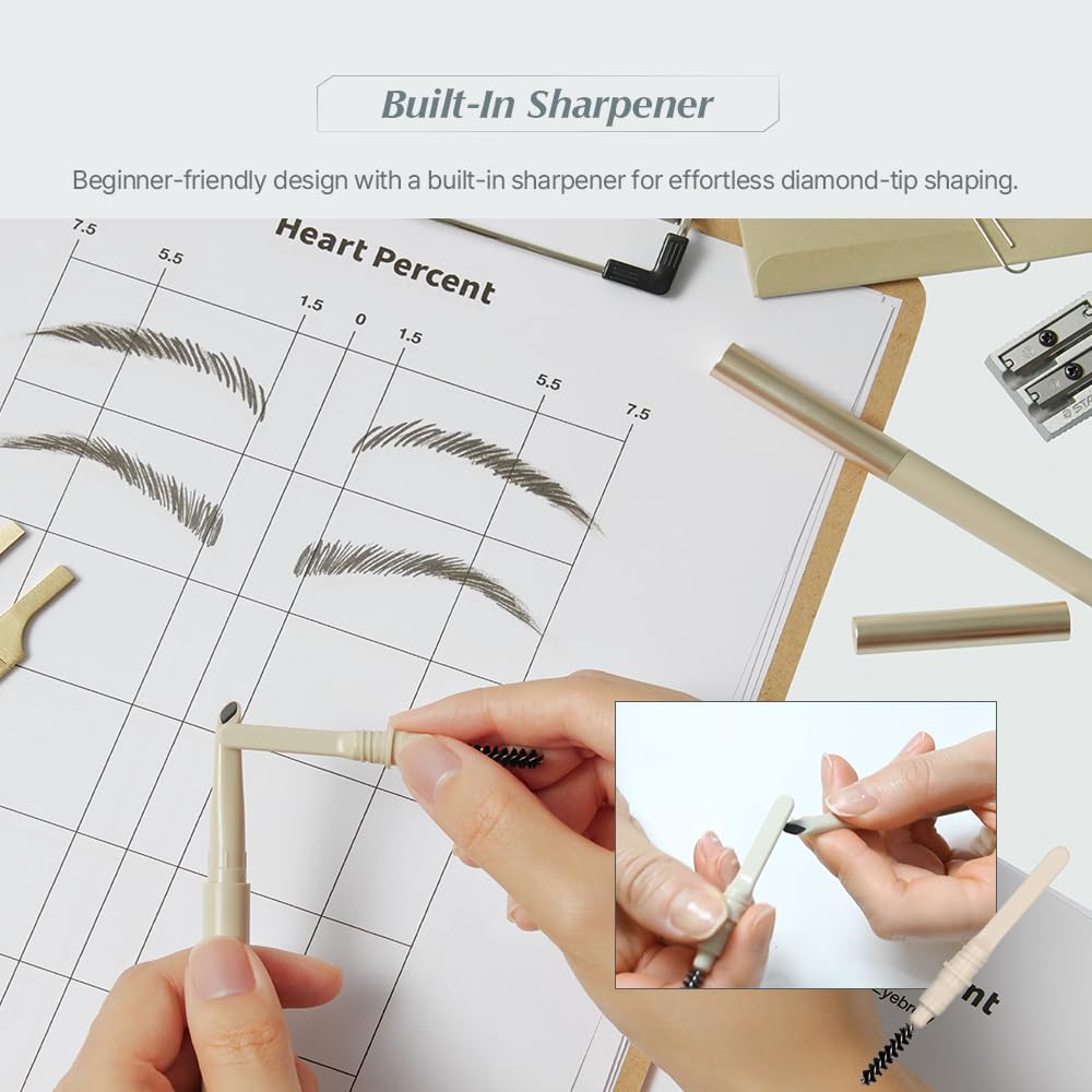 Heart Percent Dote On Mood Edge & Flat Brow Pencil Retractable Definer with Built-in Shaper Spoolie D1 Classic Brown