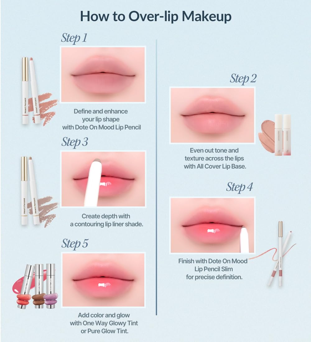 Heart Percent Dote On Mood Lip Pencil #13 Bare Lips – Long-Lasting Creamy Retractable Lip Liner