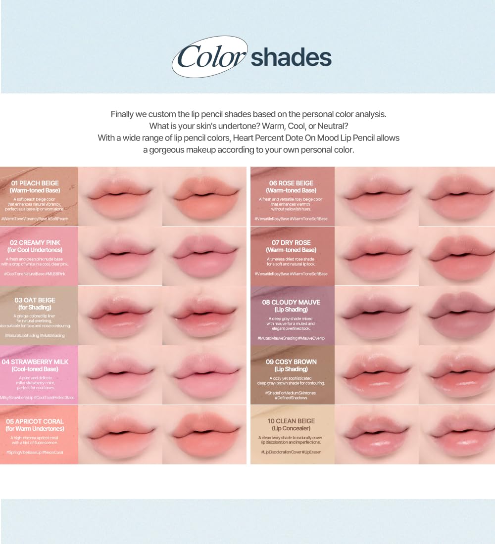 Heart Percent Dote On Mood Lip Pencil #19 Dusty Pink – Retractable, Creamy, Long-Lasting Lip Liner