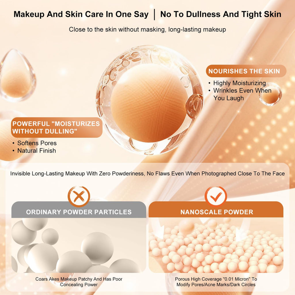 AirBrush Foundation with Nanoscale Powder – HECI BEAUTY Flawless Finish, Silk Spray & Kabuki Brush, 210 Medium