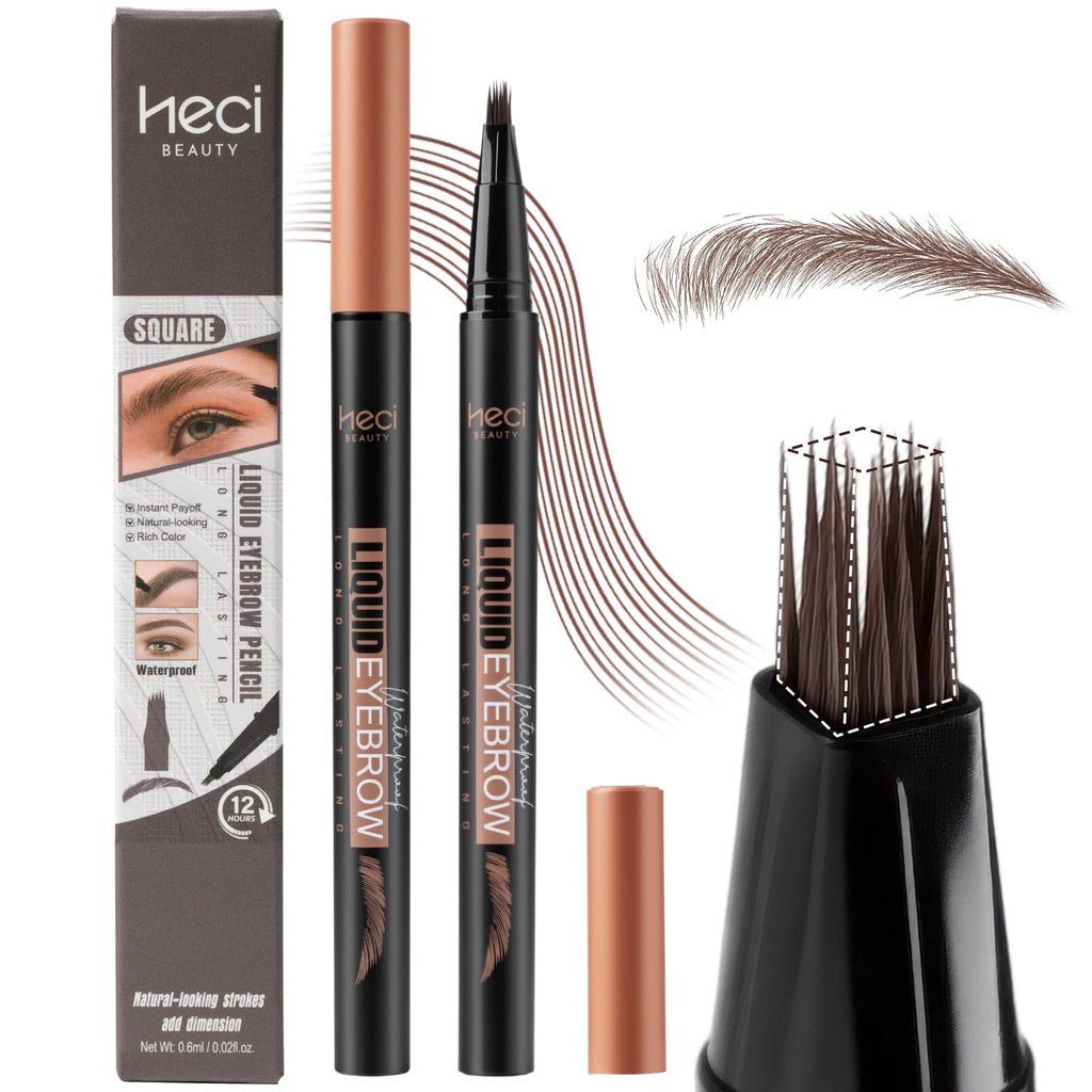 HECI BEAUTY Microblading Eyebrow Pencil – 3D Fiber Technology, Waterproof, 24HR Smudge-Proof, Dark Brown