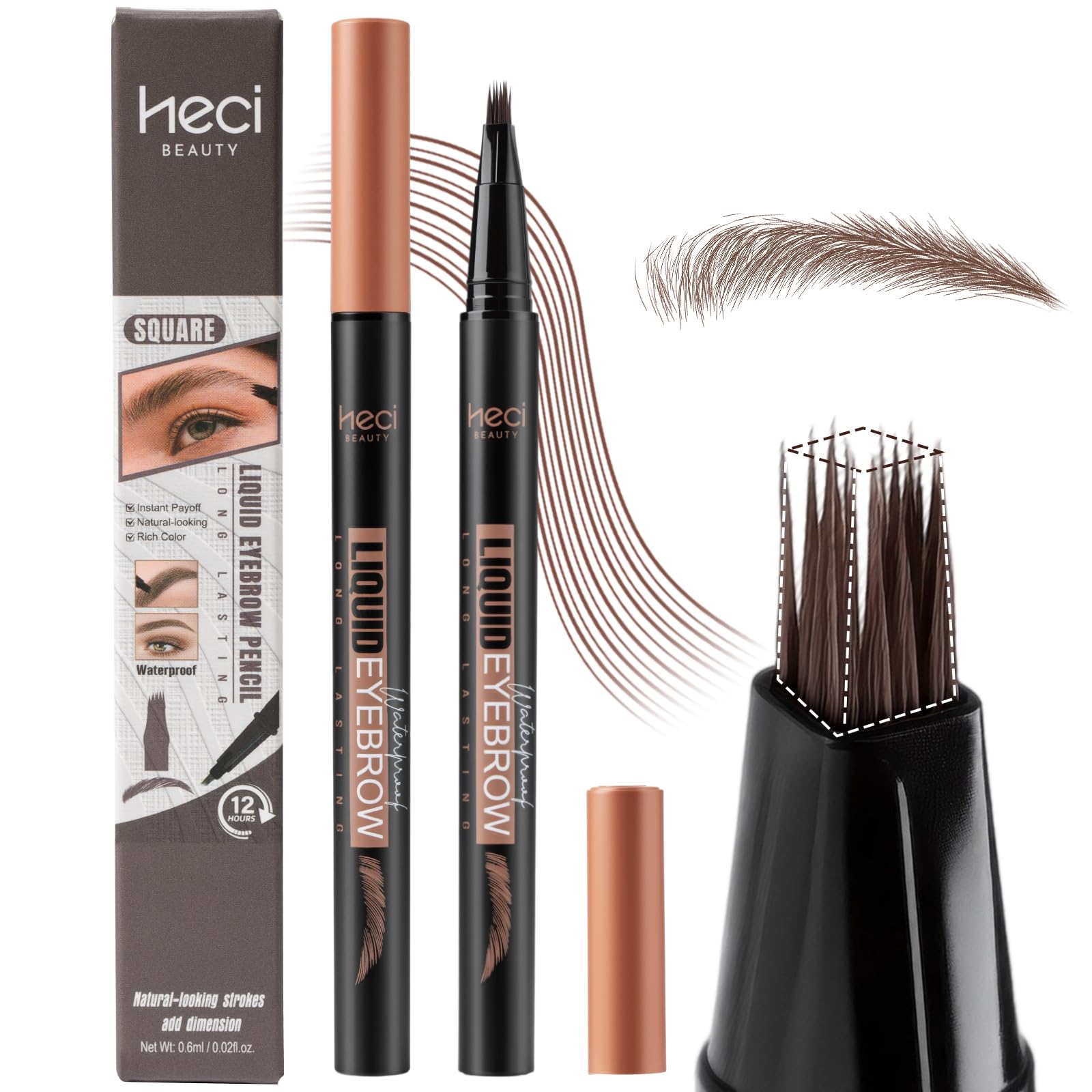 HECI BEAUTY Microblading Eyebrow Pencil – 3D Fiber Technology, Waterproof, 24HR Smudge-Proof, Dark Brown