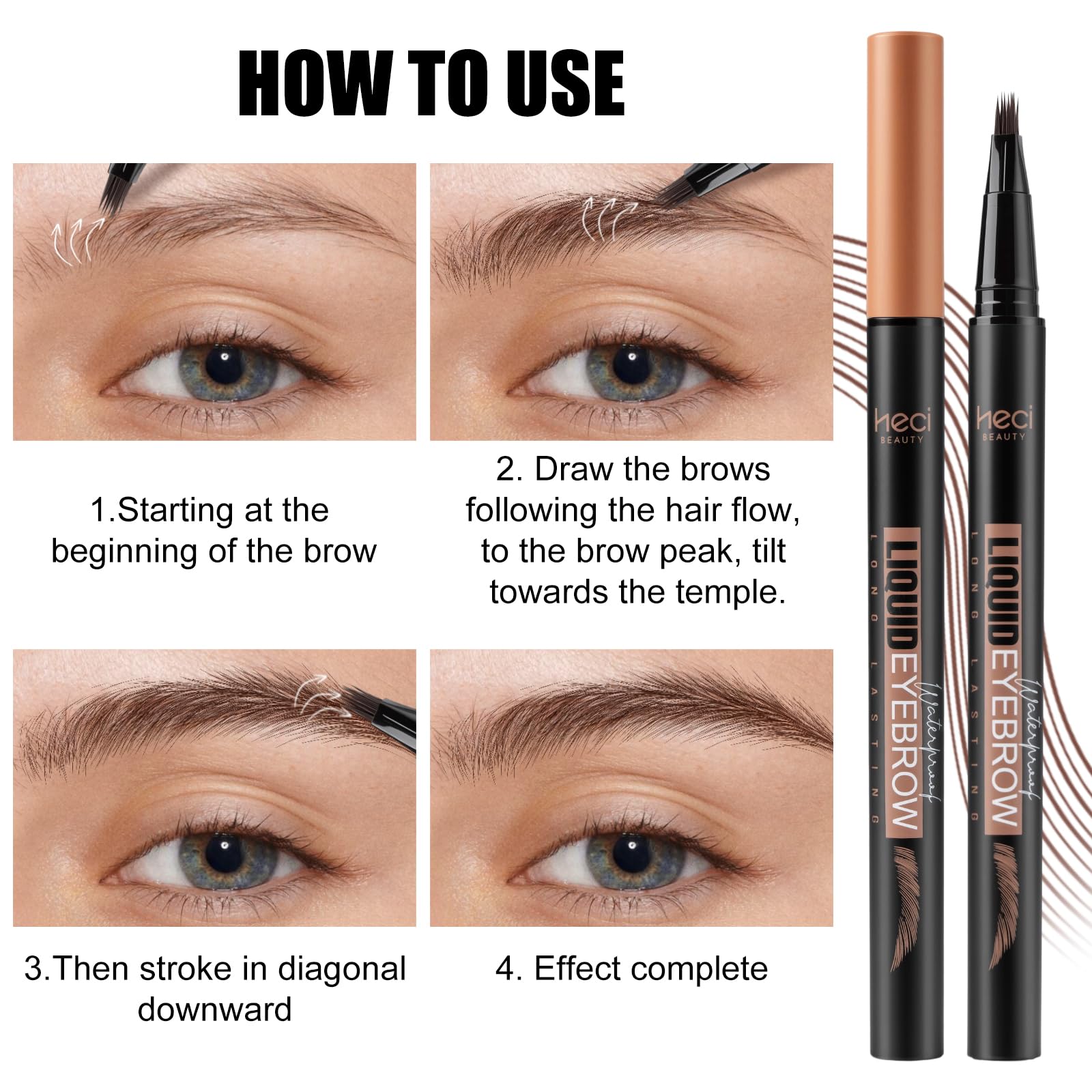 HECI BEAUTY Microblading Eyebrow Pencil – 3D Fiber Technology, Waterproof, 24HR Smudge-Proof, Dark Brown
