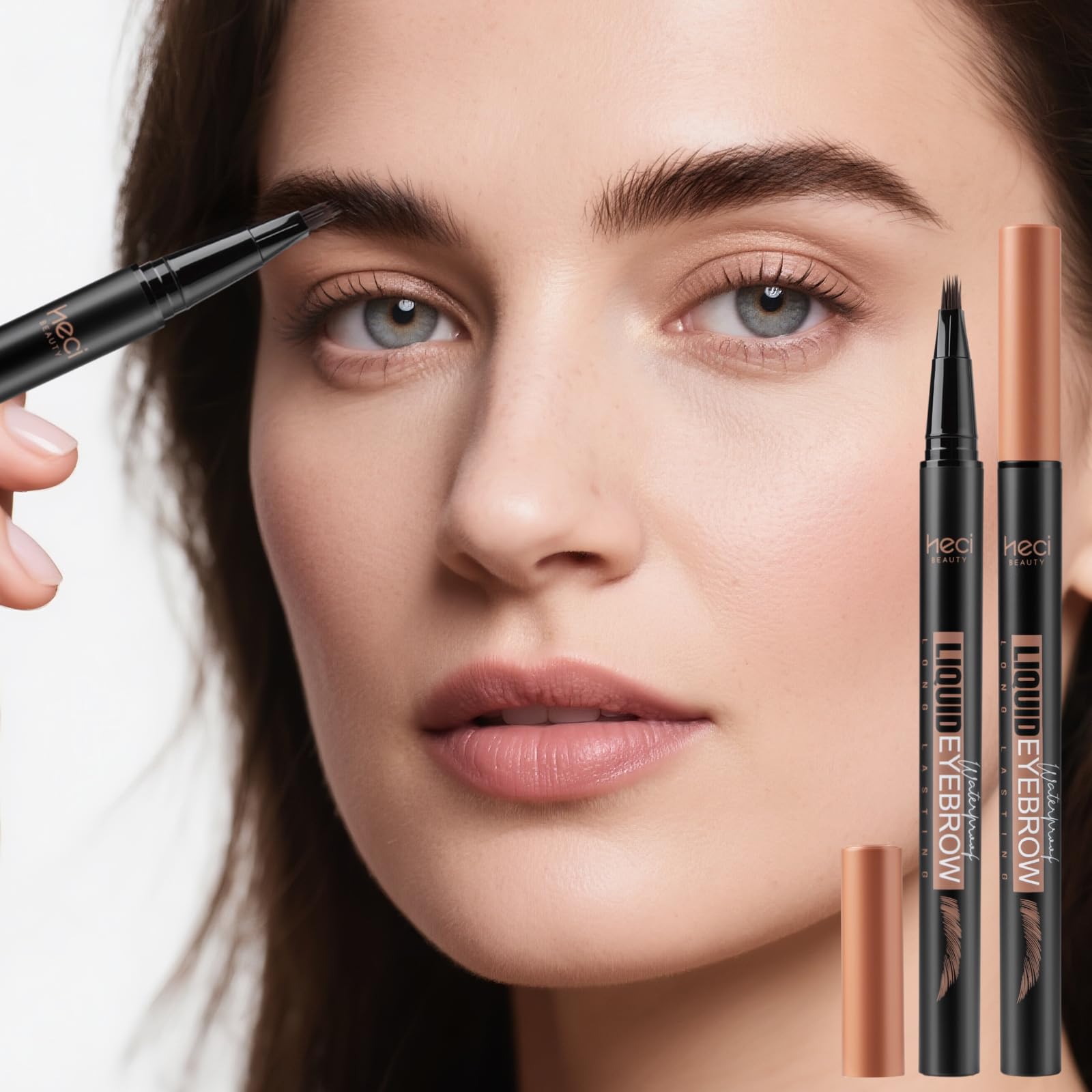 HECI BEAUTY Microblading Eyebrow Pencil – 3D Fiber Technology, Waterproof, 24HR Smudge-Proof, Dark Brown
