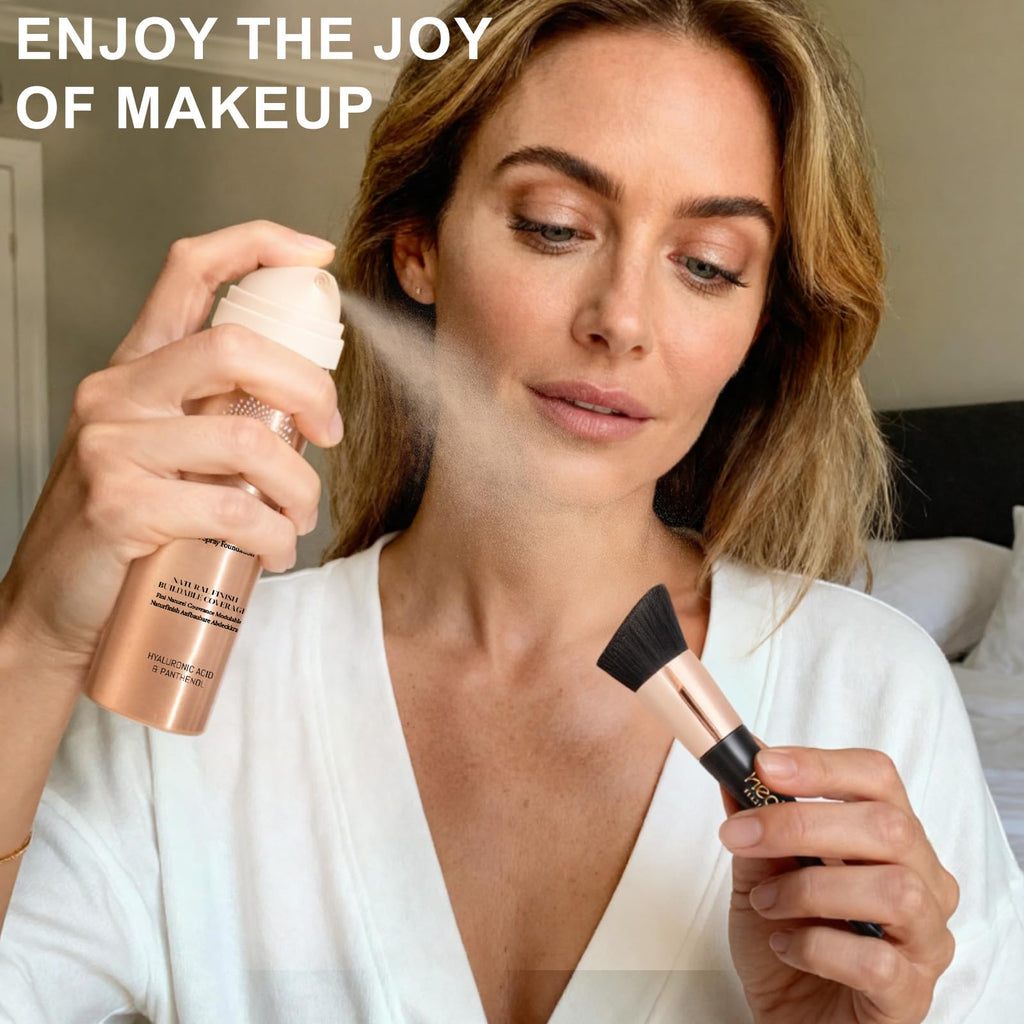 HECI BEAUTY Airbrush Foundation for Mature Skin – Silk Spray & Kabuki Brush Set | Shade 110 Light