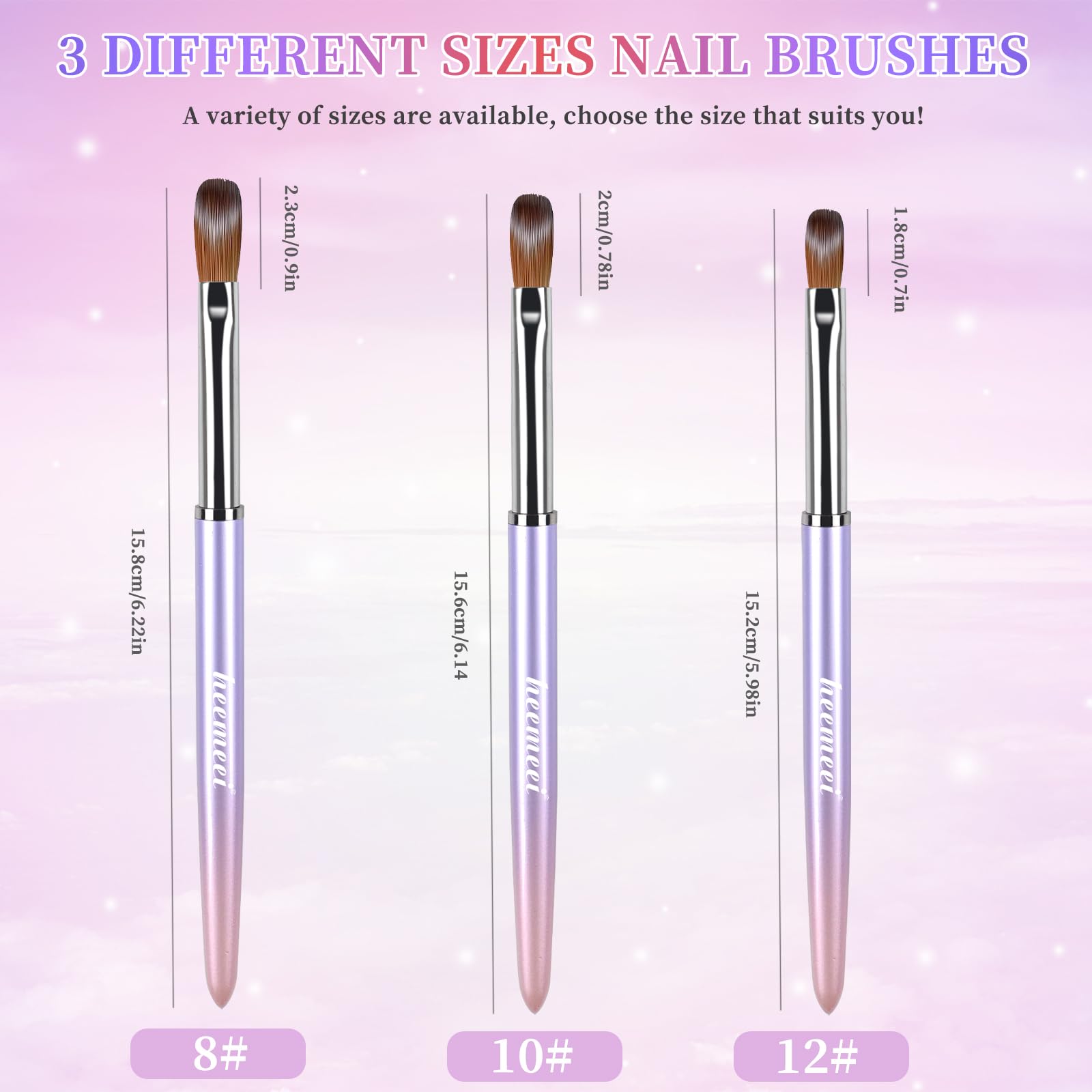 heemeei Acrylic Nail Brush Size 8 – 100% Kolinsky Hair, Sturdy Ergonomic Handle