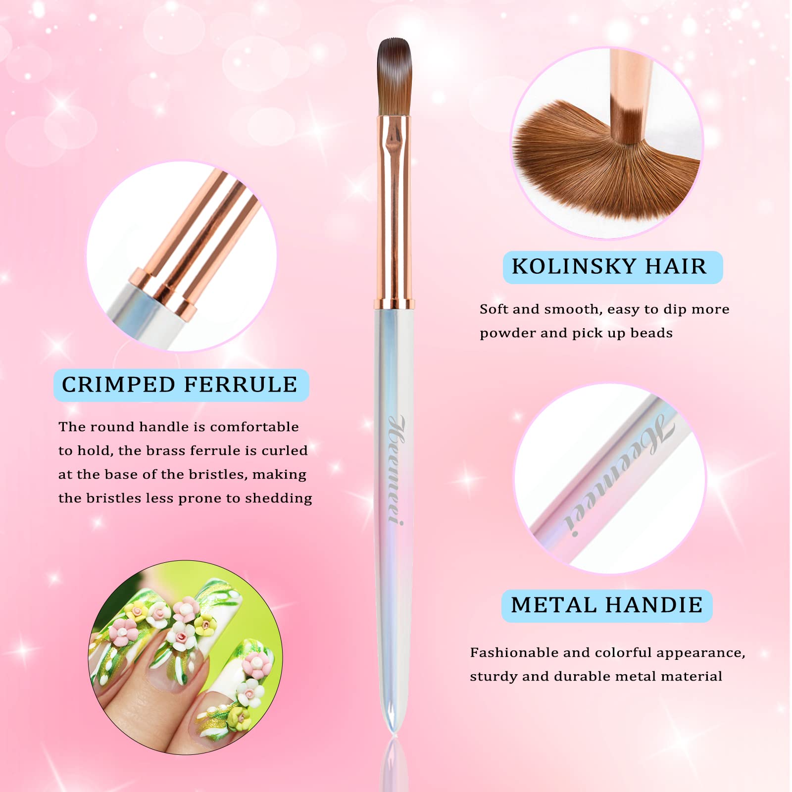 heemeei 8# Acrylic Nail Brush – 100% Kolinsky Hair, Sturdy Handle