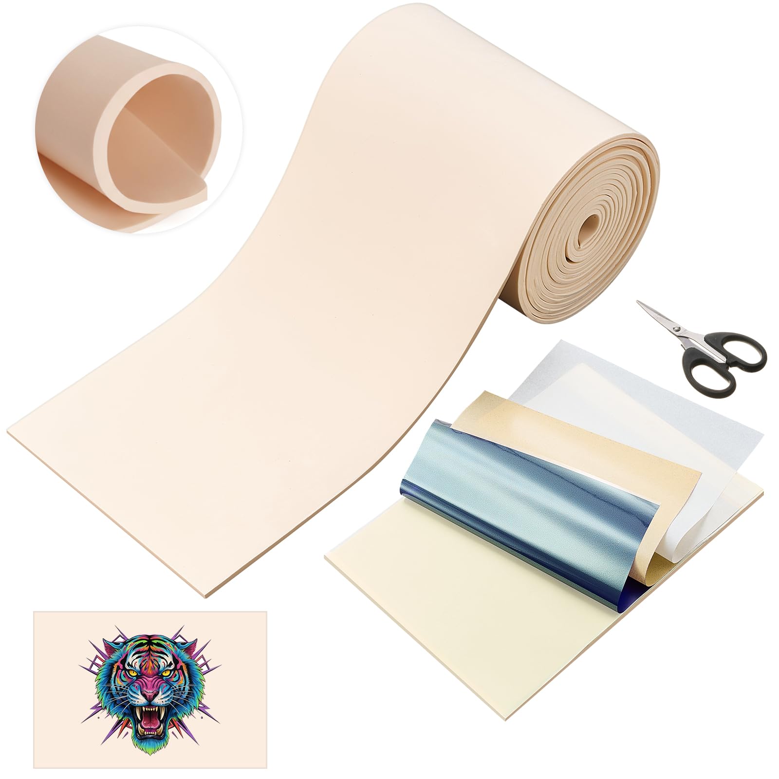 Heigble 148 x 6.3 Inch Rolled 3mm Tattoo Practice Skin Kit – Double-Sided, Includes 50 Transfer Papers