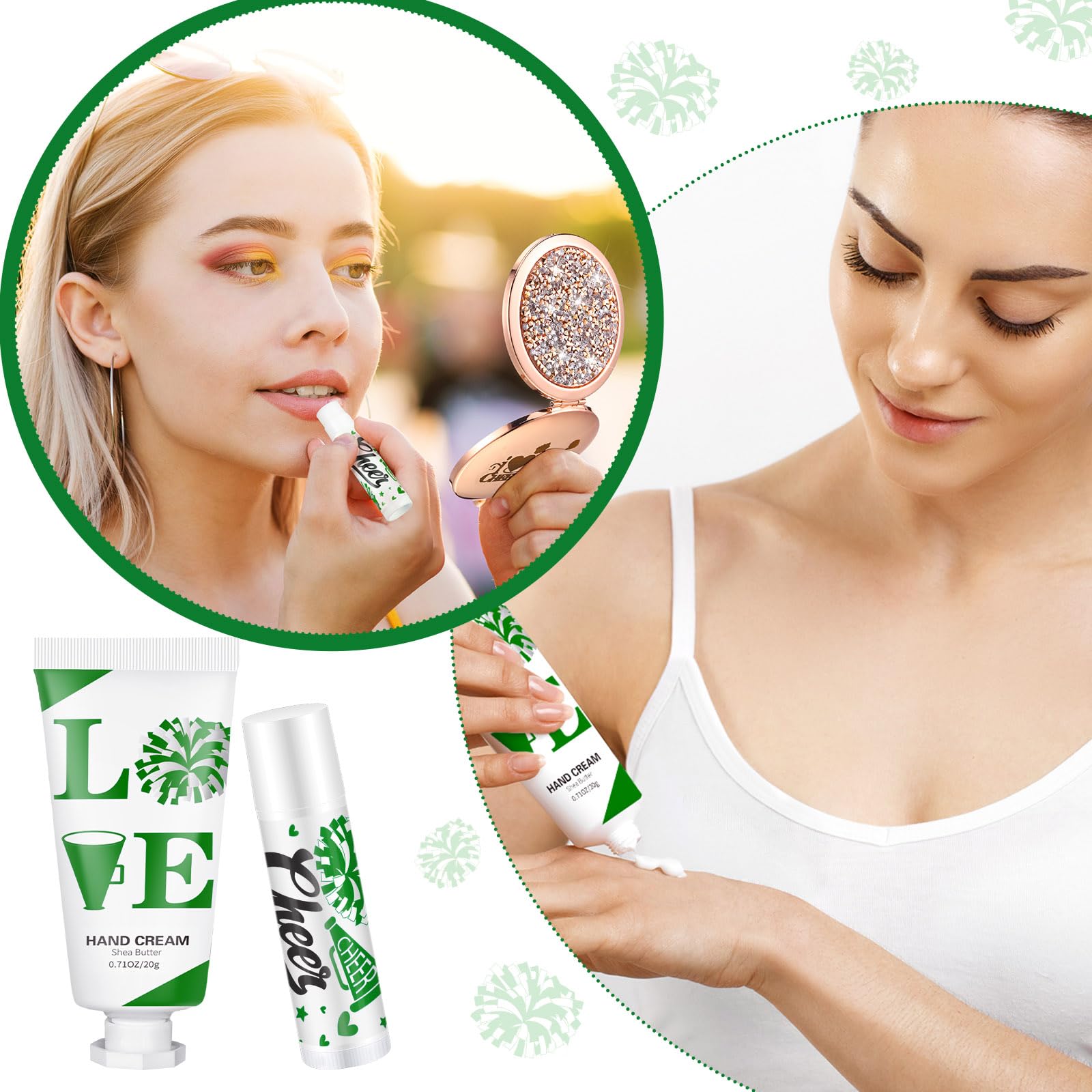 Heigble 144 Pcs Cheerleading Lip Balm & Hand Cream Gift Set - Green